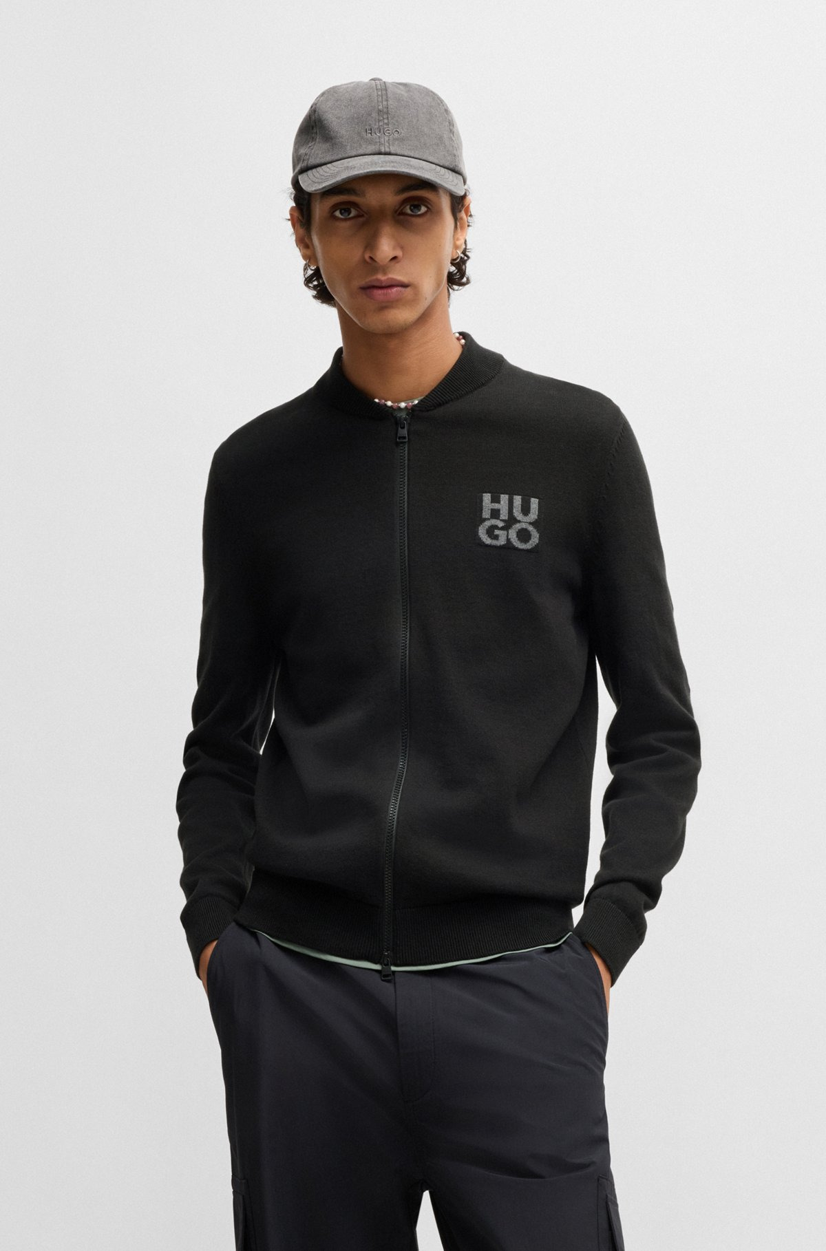 ZIP-UP CARDIGAN IN COTTON WITH STACKED LOGO - 2