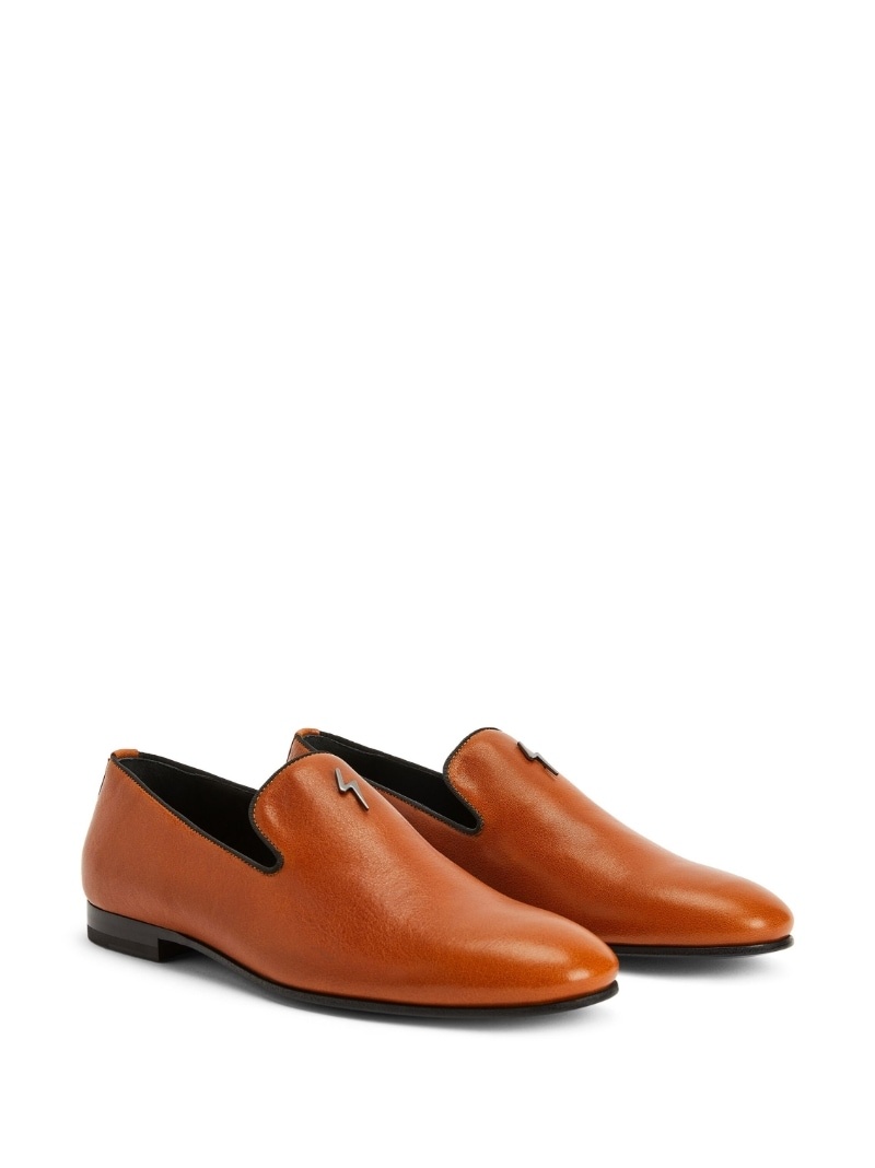 logo-plaque leather loafers - 2