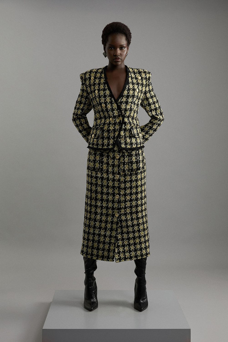Wool Blend Check Tailored Asymmetric Jacket 3