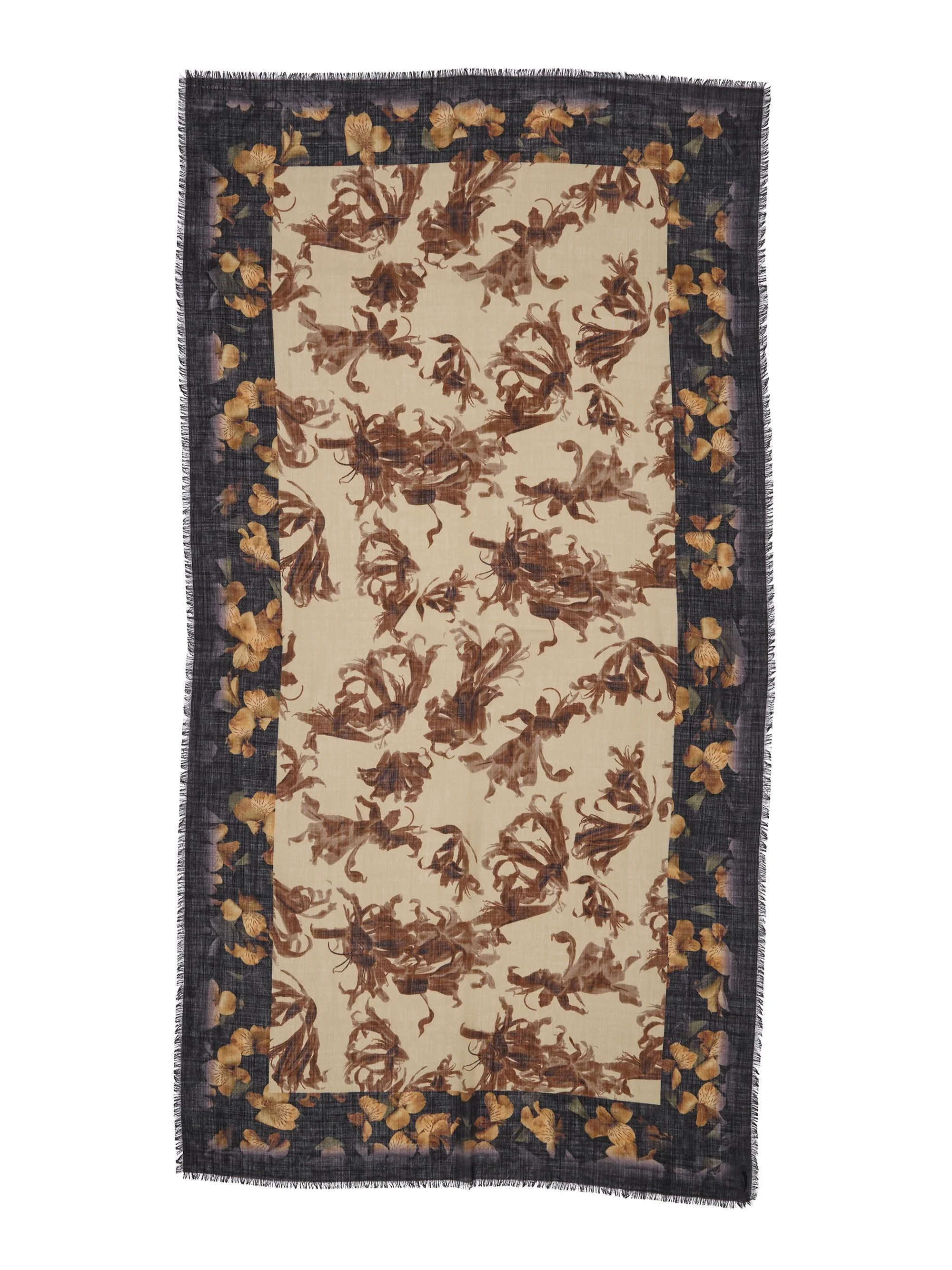 Men's Printed Wool Scarf - Beige - 1