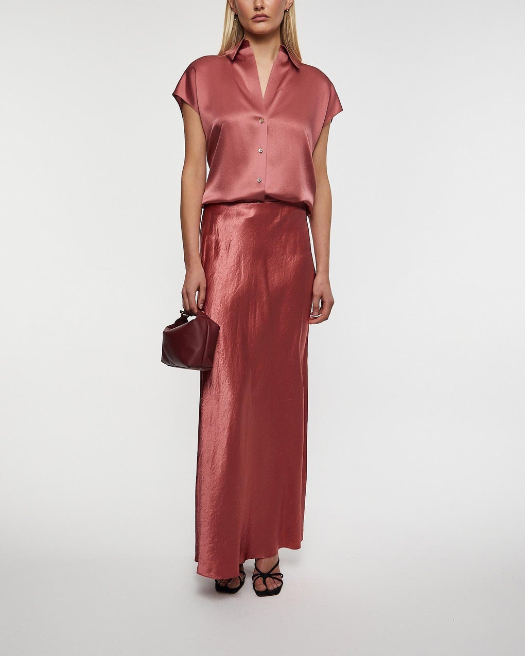 Blouse Silk Cap-Sleeve Ruched-Back  Wood - 3