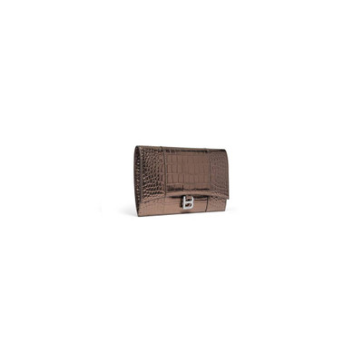 BALENCIAGA Women's Hourglass Flat Pouch With Flap Metallized Crocodile Embossed  in Bronze outlook