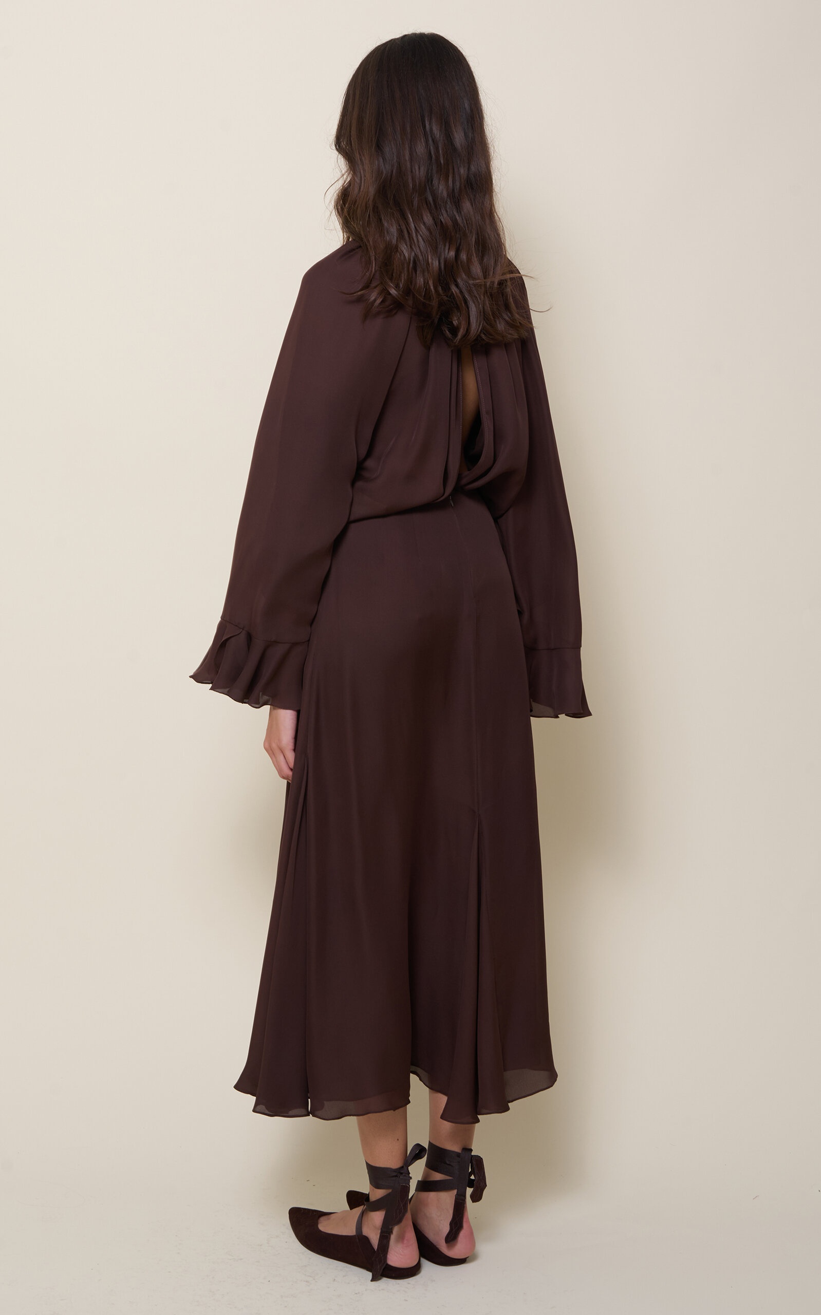 La Bohemia Gathered Silk Blouson Top brown - 3
