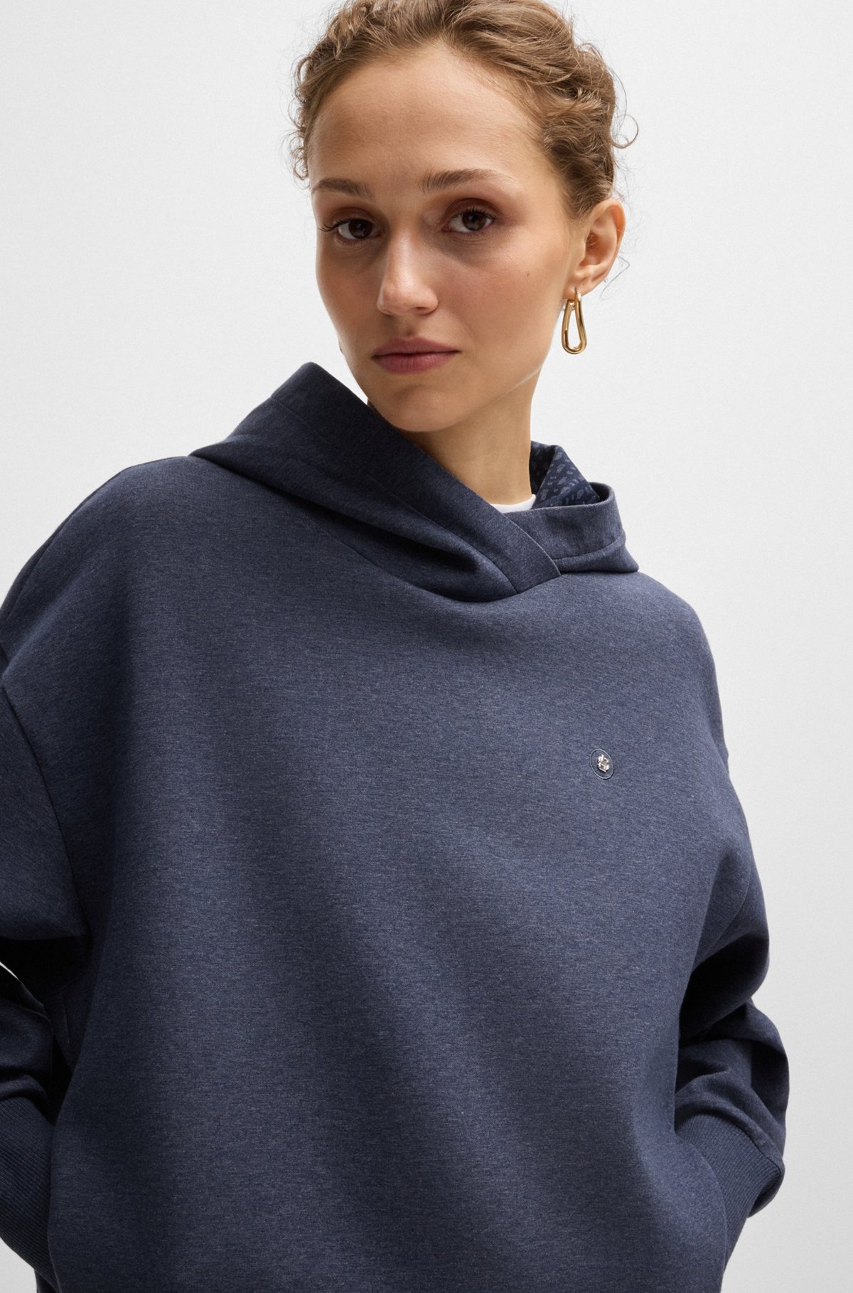 MELANGE-COTTON HOODIE WITH DOUBLE B MONOGRAM - 5