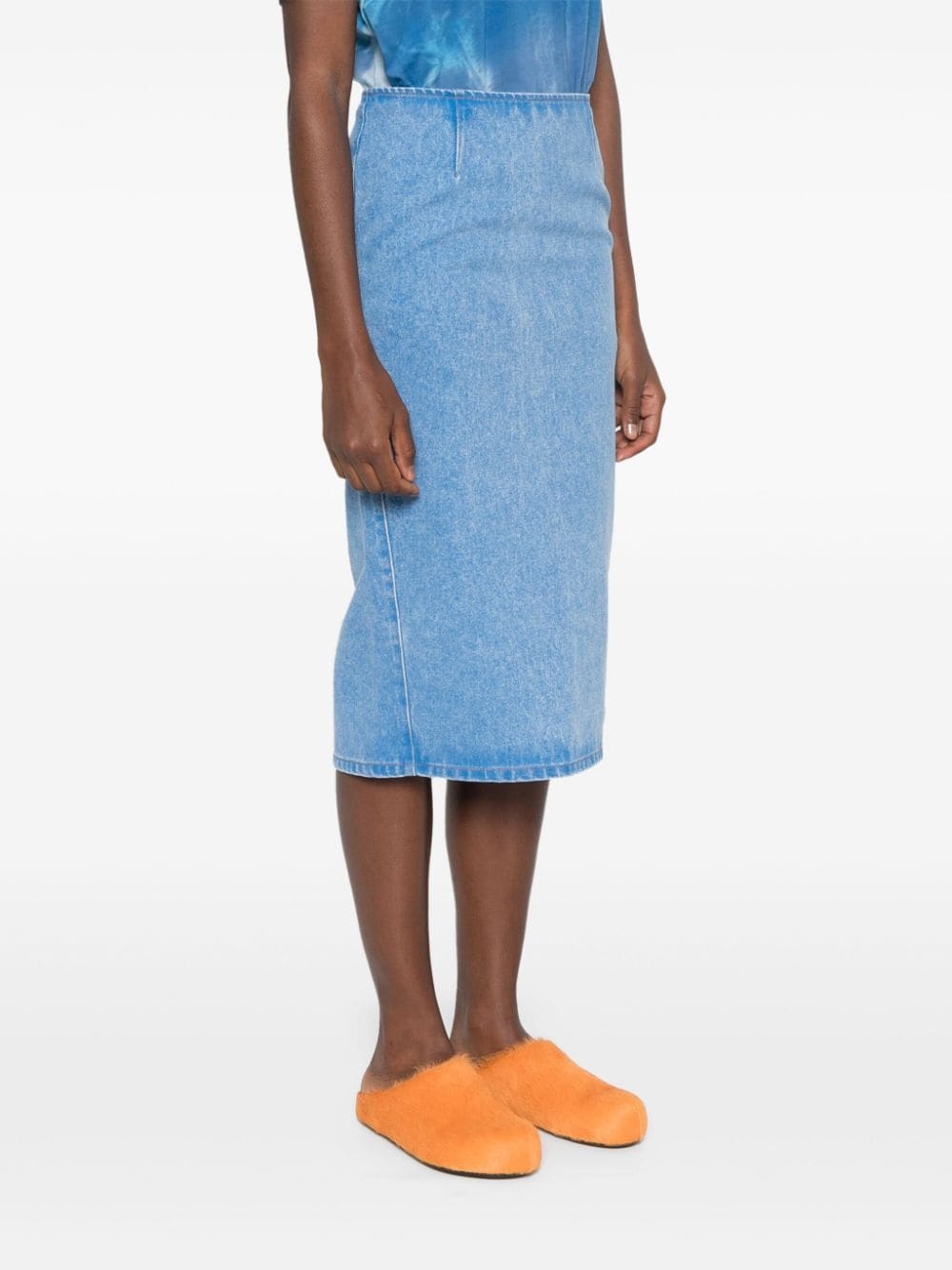 logo-patch denim pencil skirt - 3