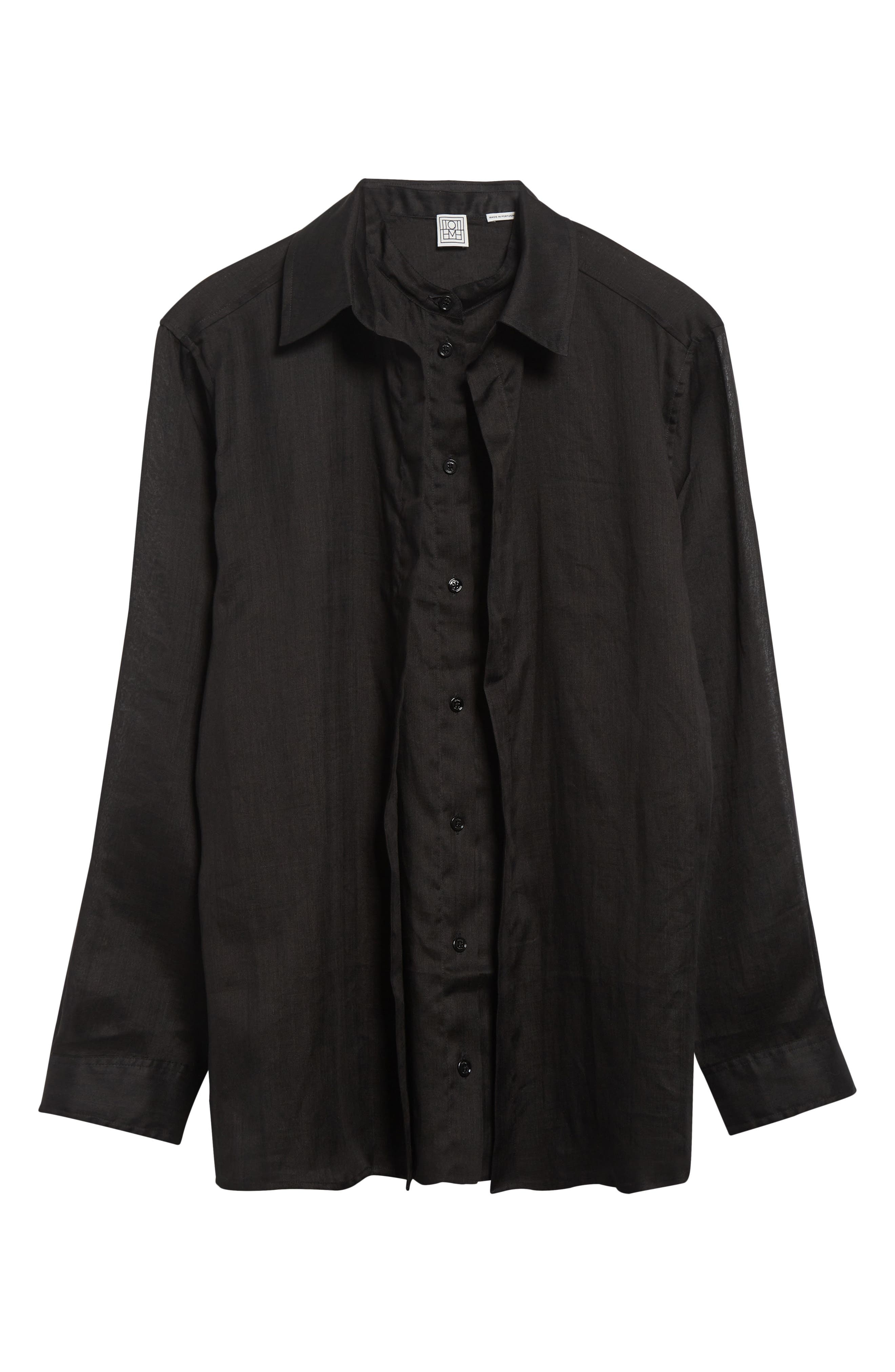 TOTEME Double Collar Button-Up Shirt in Black at Nordstrom - 6