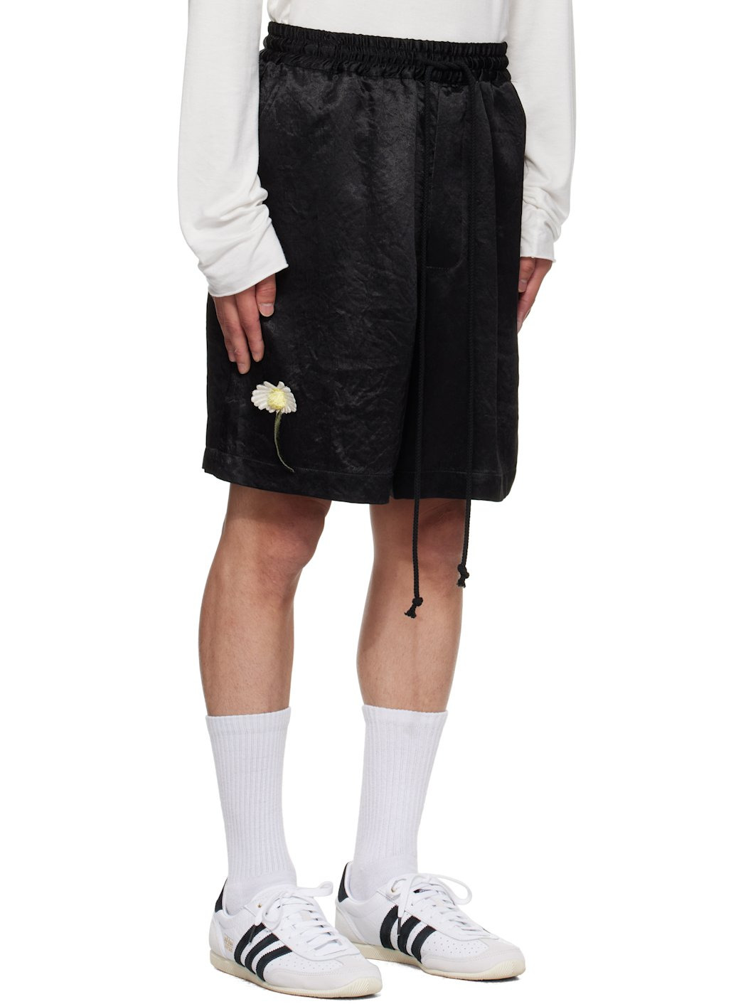 Black Flower Elasticized Shorts - 2