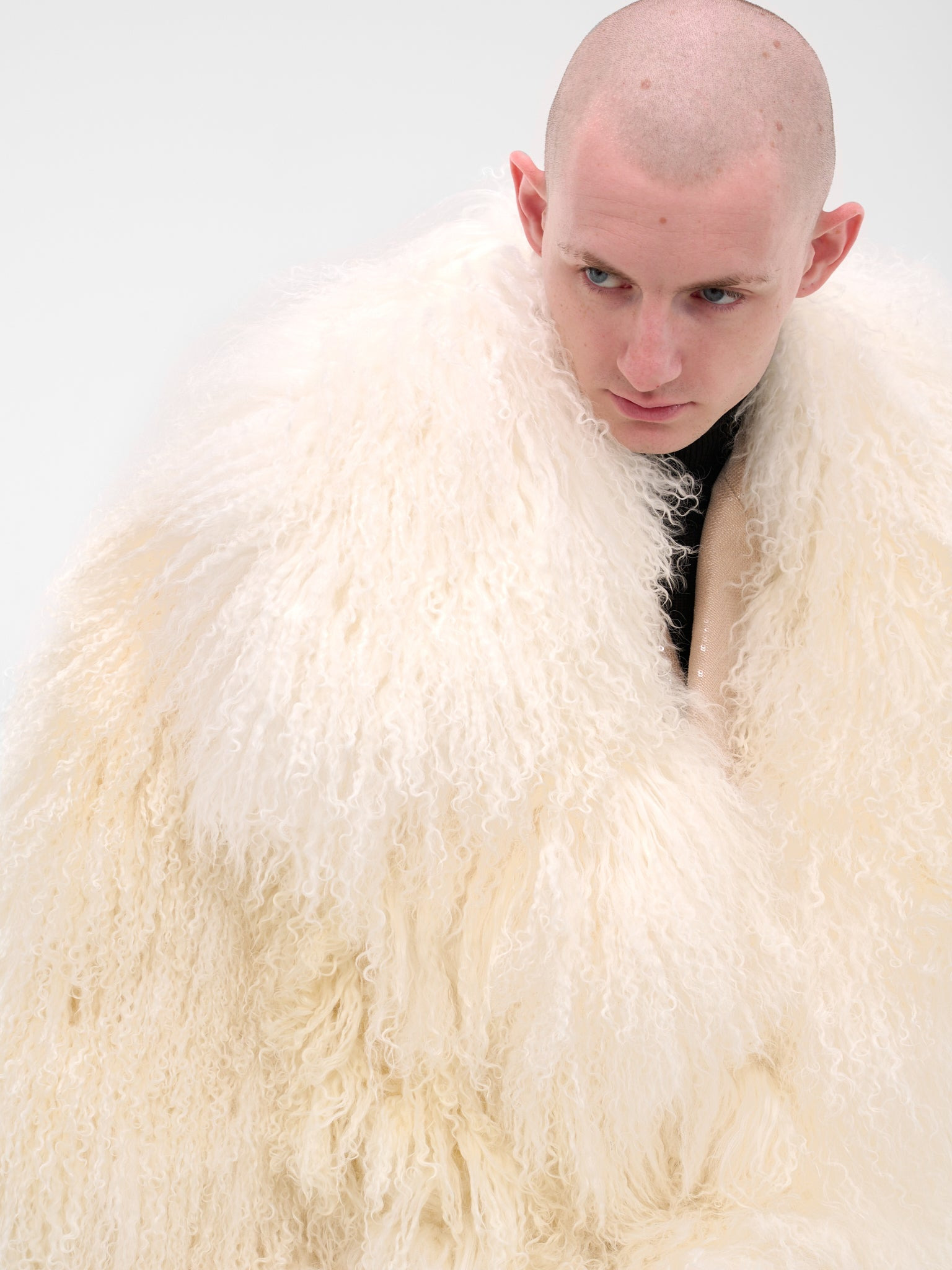 White Oversized Goat Hair Coat - 5