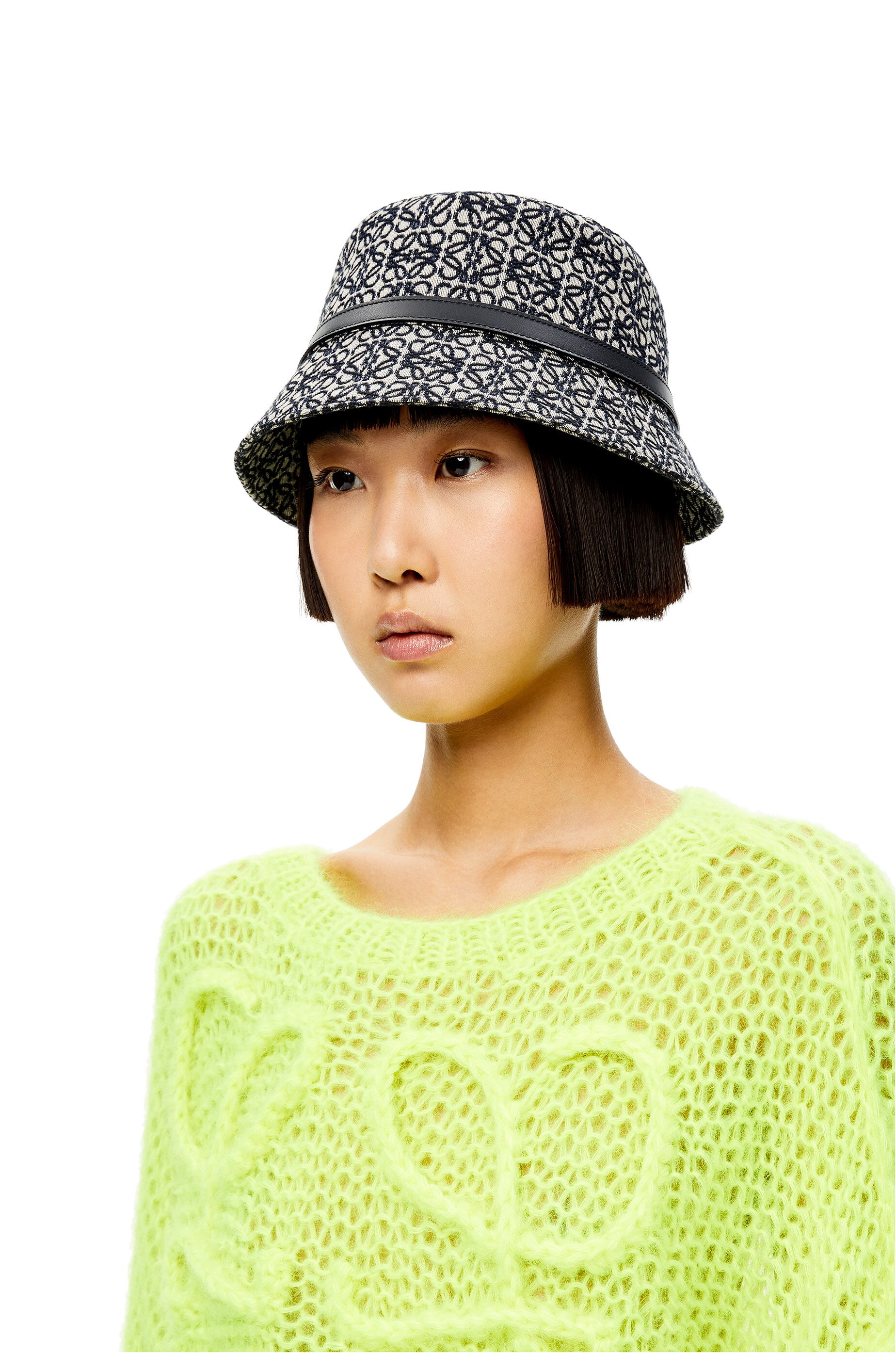 Anagram bucket hat in jacquard and calfskin - 2