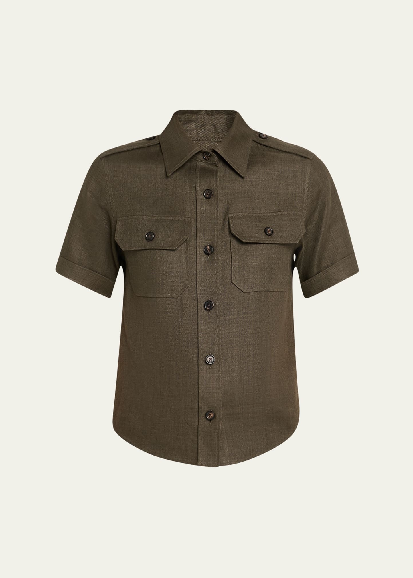 Cam Annalisa Structured Linen Button-Front Blouse - 1