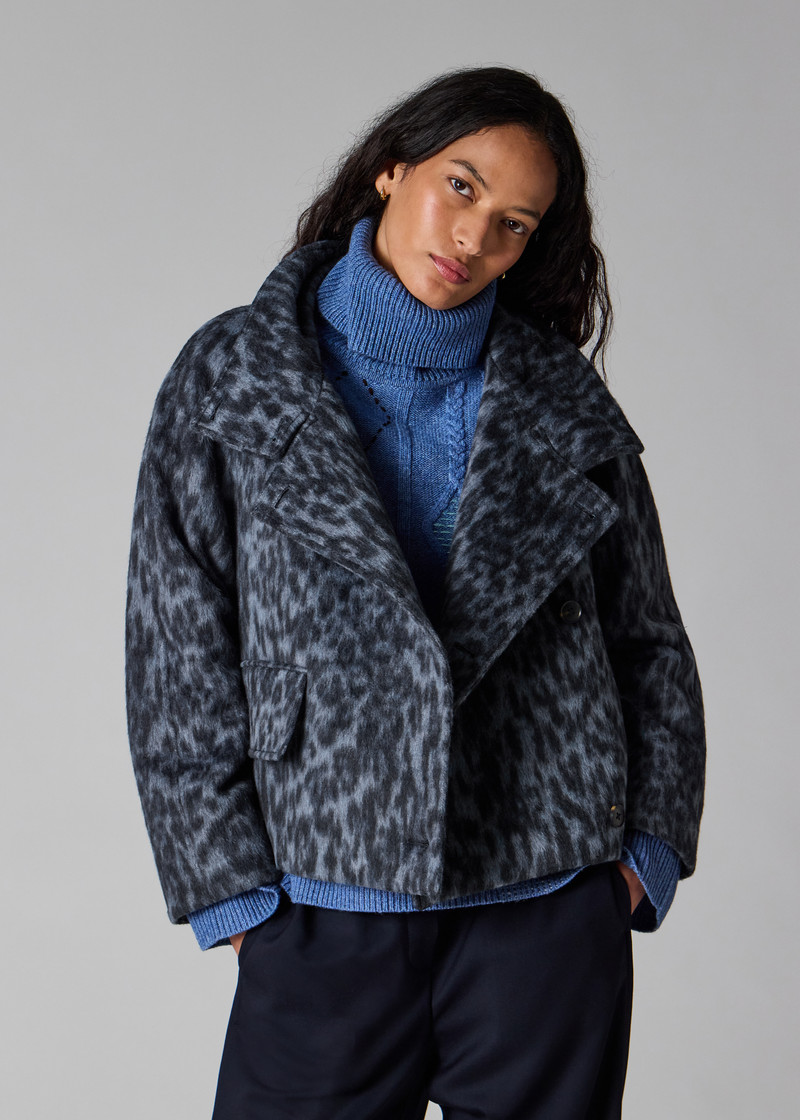 Women's Blue Animal Print Wool-Blend Short Jacket 8