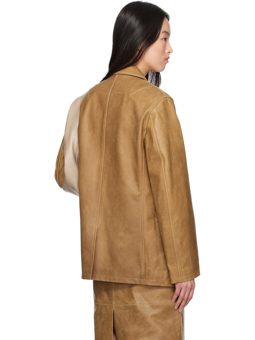 Tan Opening Leather Blazer - 3