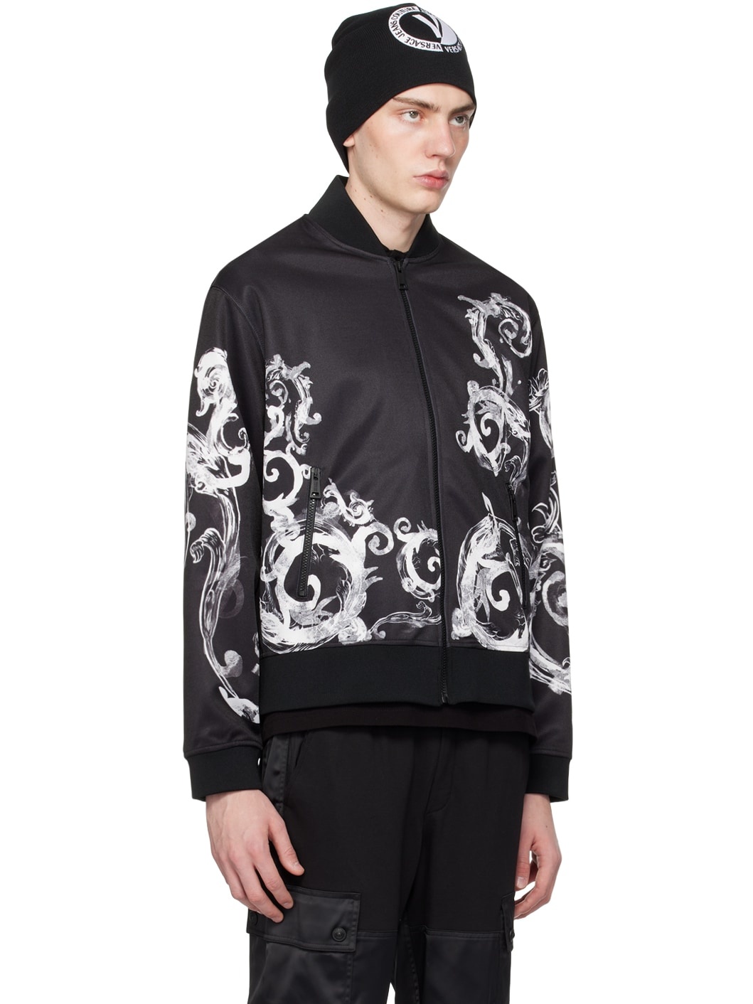 Black Watercolor Couture Bomber Jacket - 2