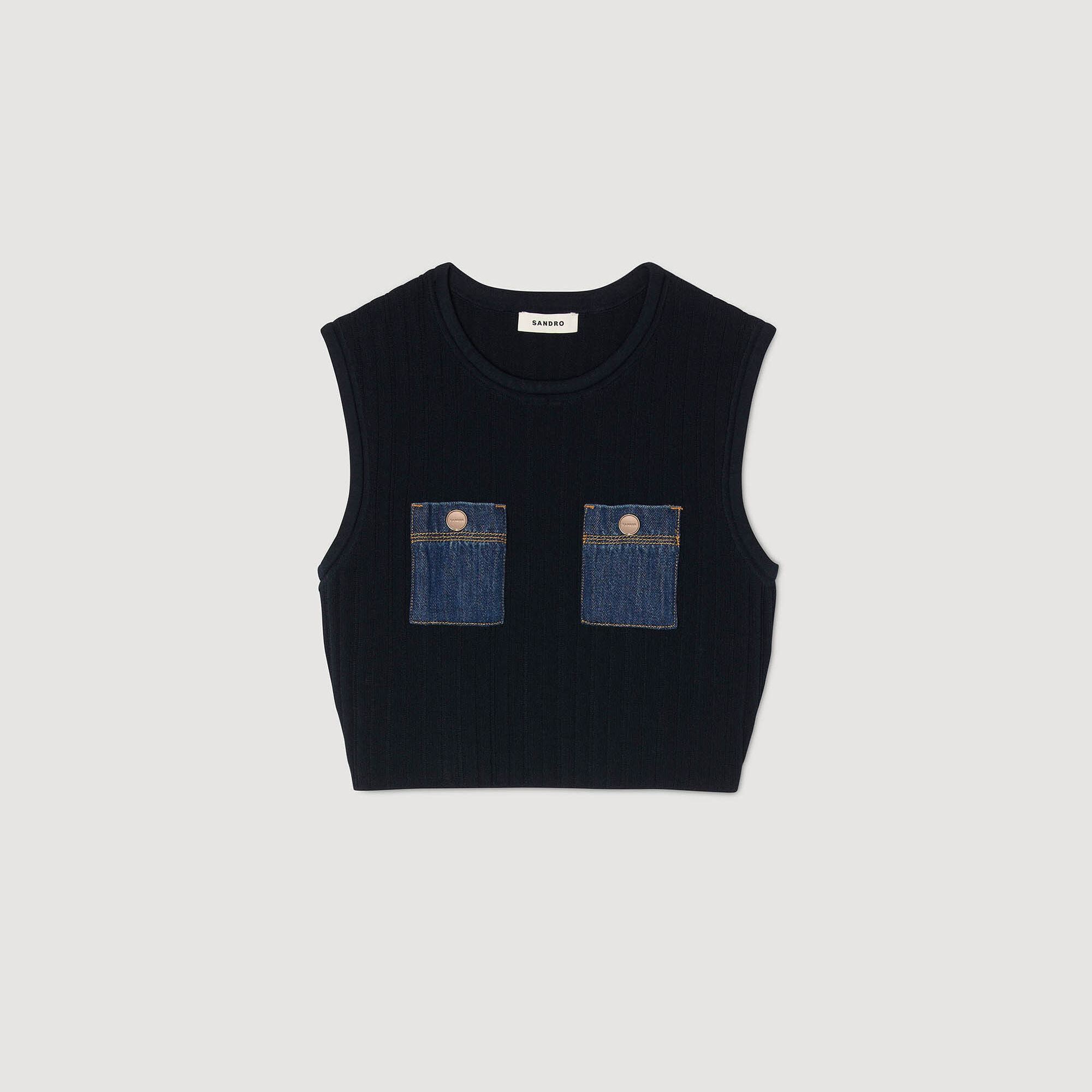 KNIT AND DENIM TOP - 6