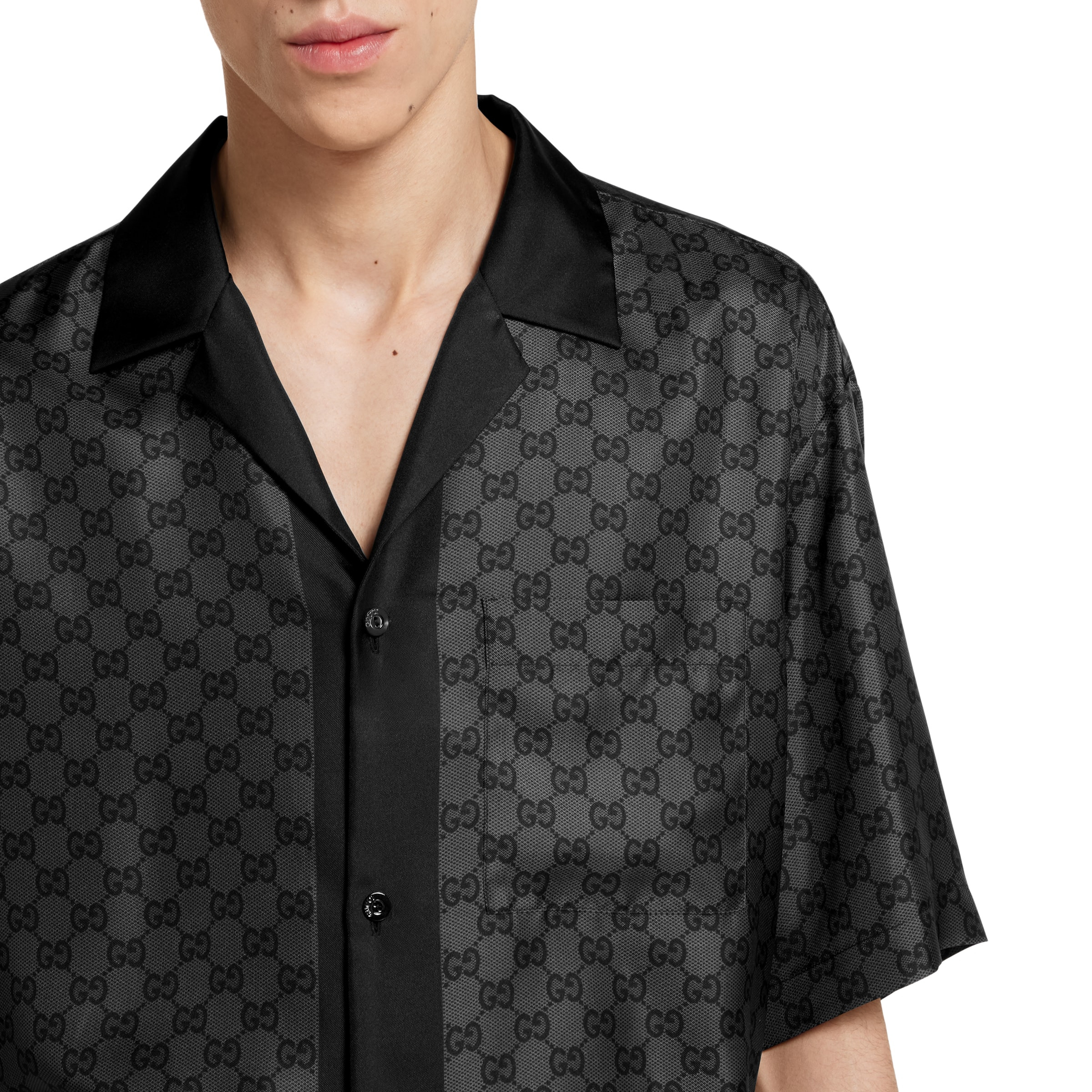 Printed silk twill bowling shirt - 5