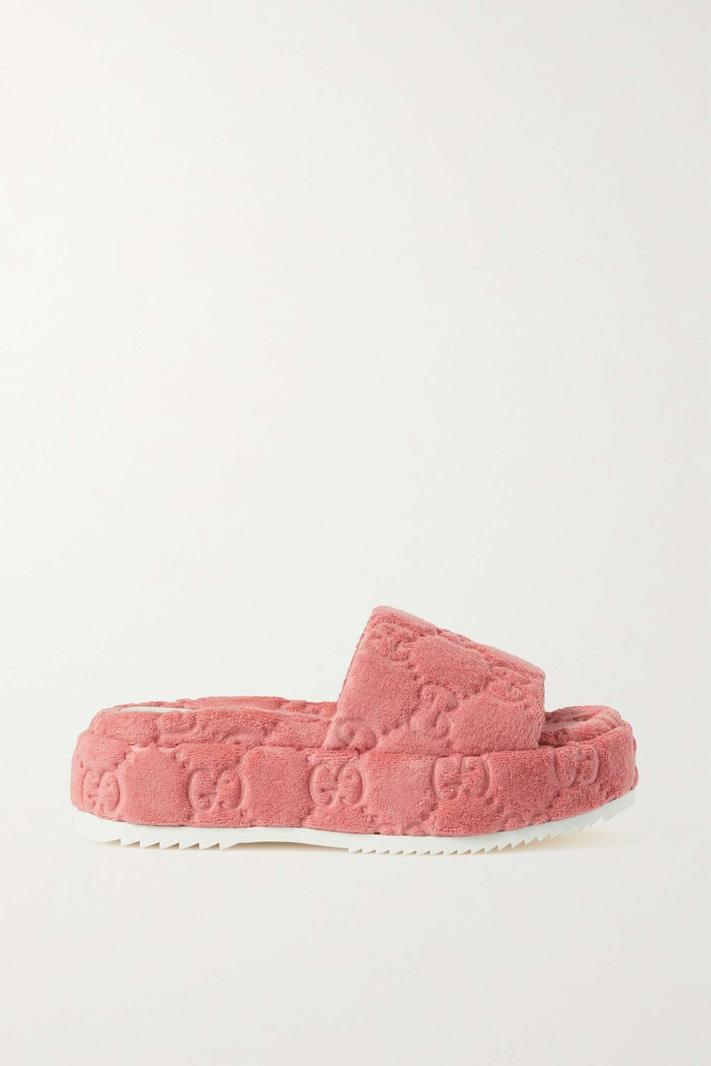 Angelina logo-jacquard cotton-terry platform slides - 1