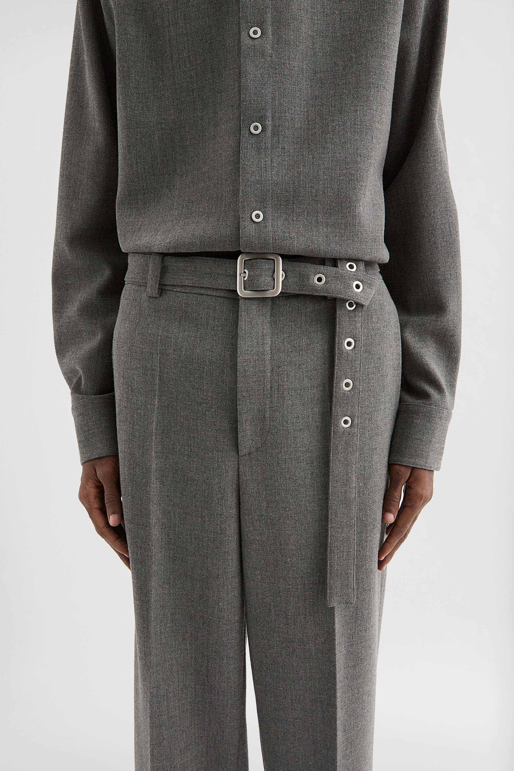 Wool Canvas Belted Trousers - 2