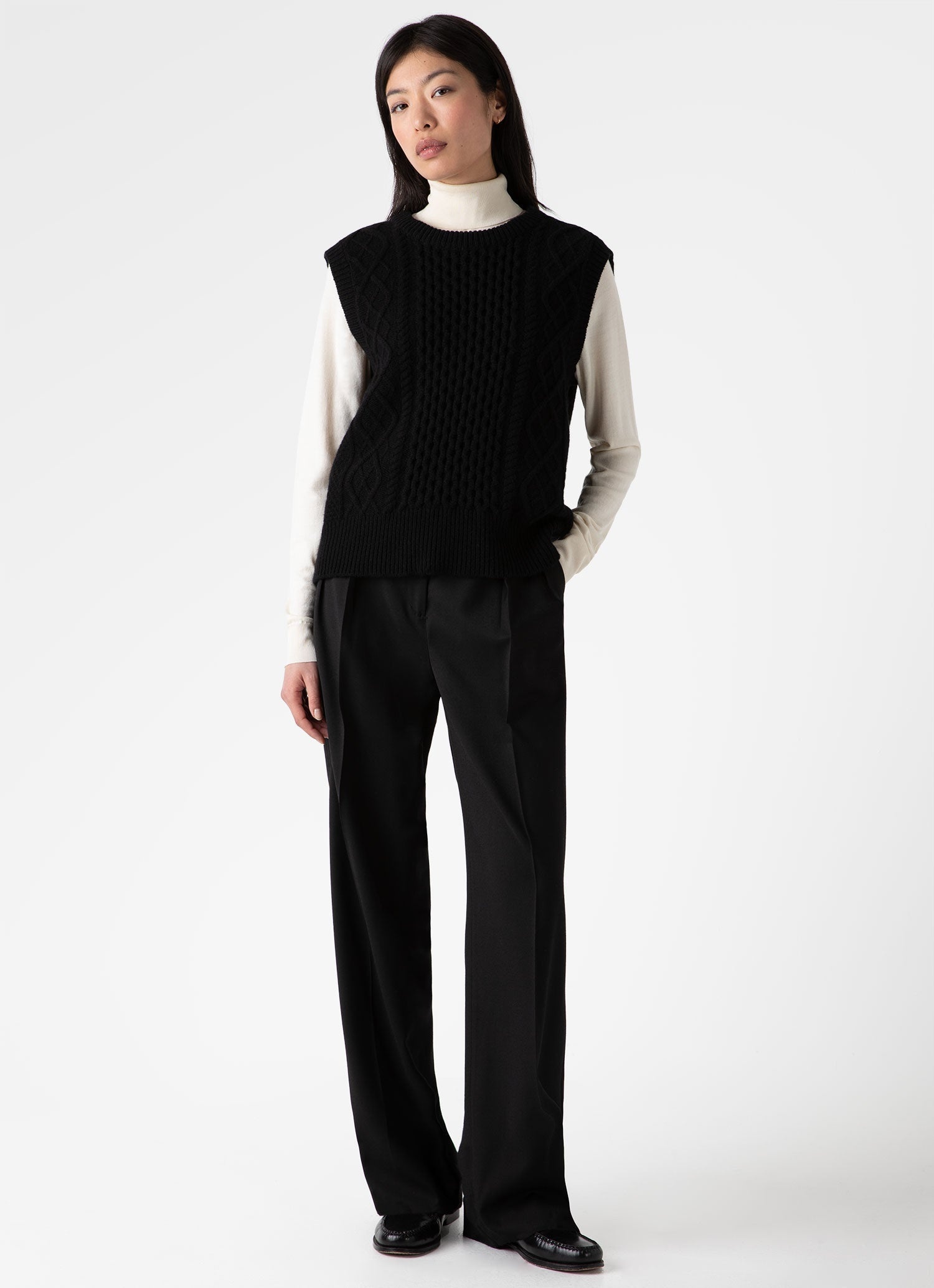 Lambswool Cable Knit Vest - 2