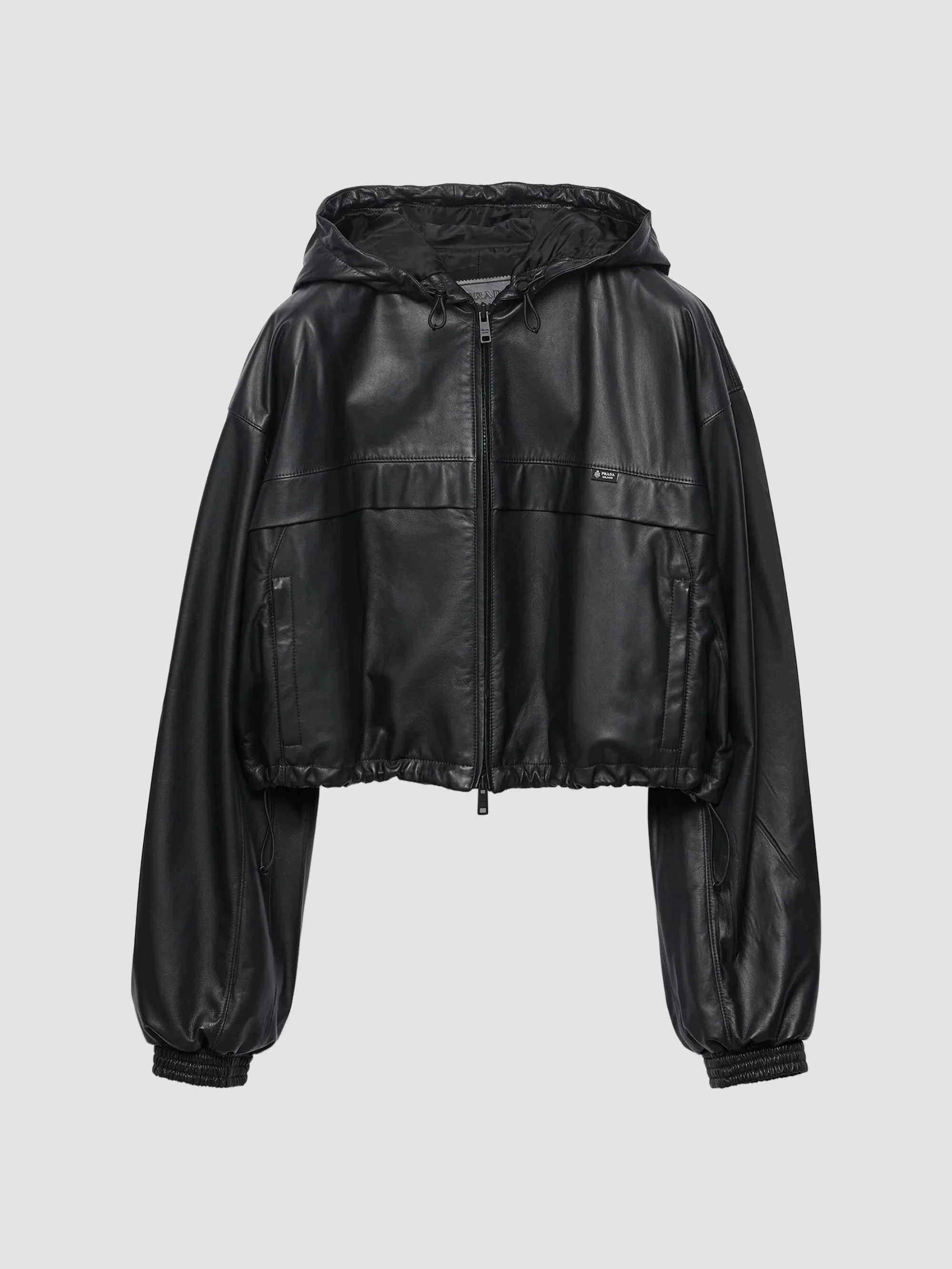 Women's Hooded Nappa Leather Jacket - Black - 1