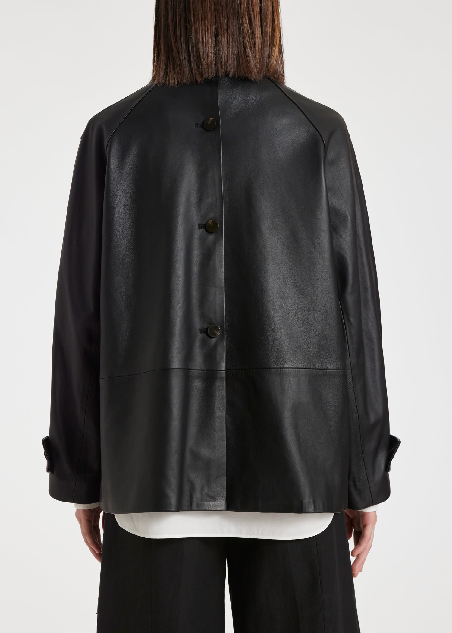 Leather Swing Jacket With Button Back - 6