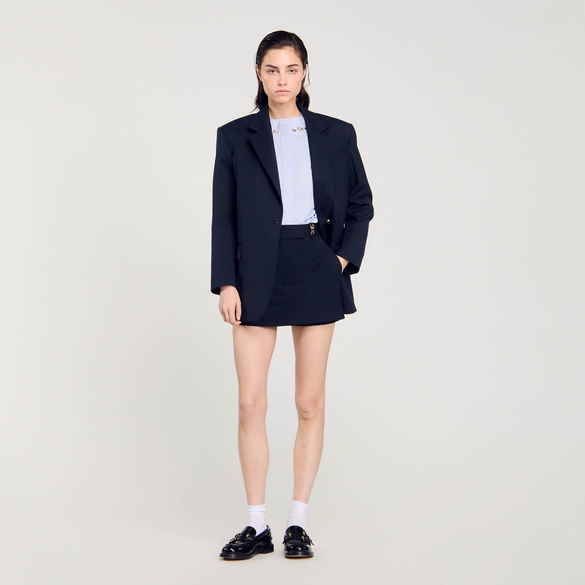 CROPPED SHIRT WITH JEWEL TRIM COLLAR - 7