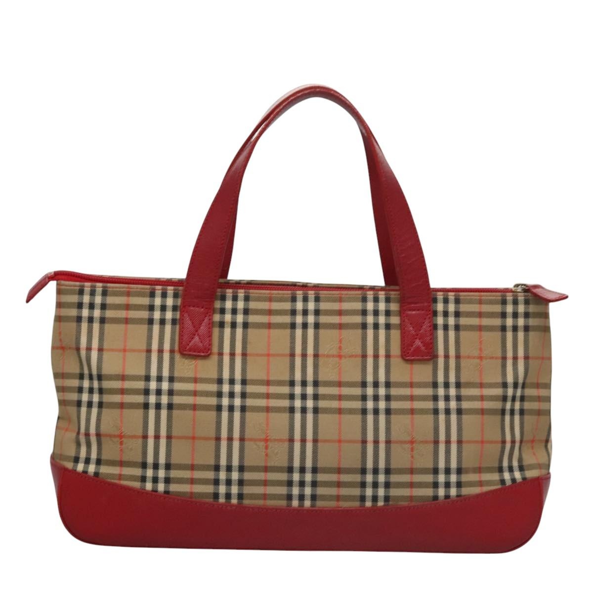 Burberry Nova Check Hand Bag Canvas Beige Red - 2
