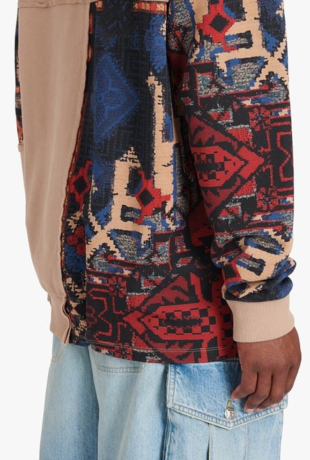 Beige cotton sweatshirt with multicolor patchwork print - 8