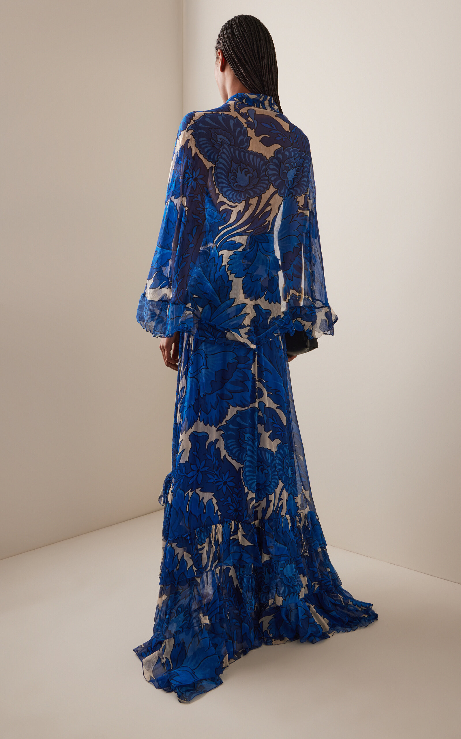 Ruffled Silk Maxi Dress blue - 4