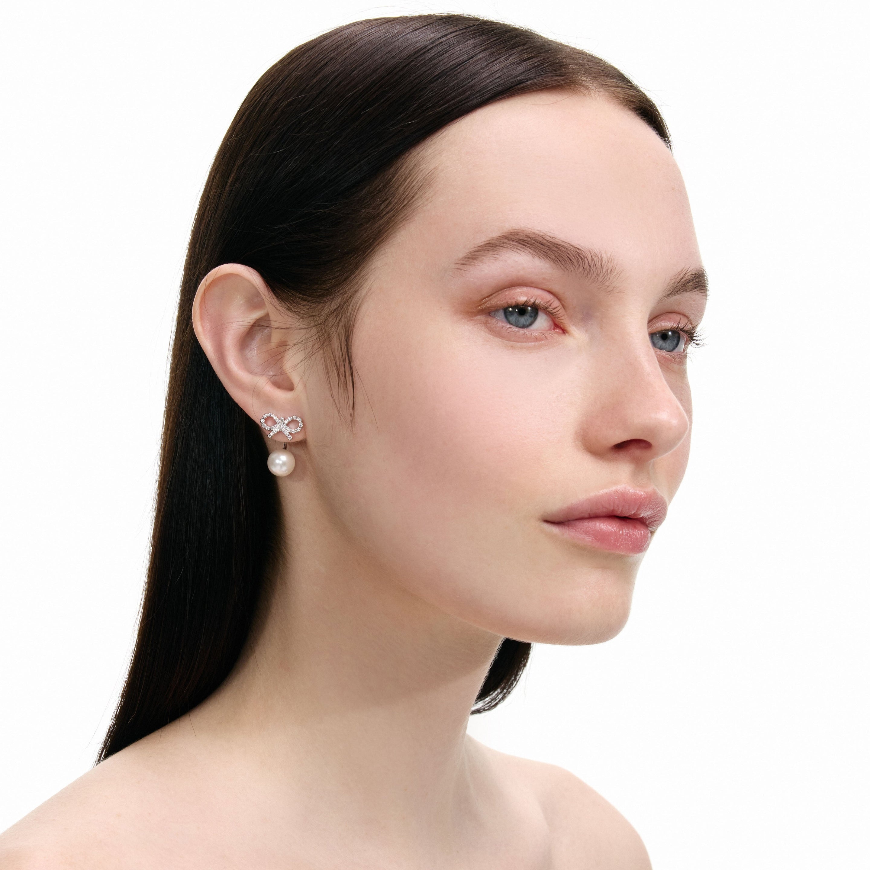 Crystal Bow Pearl Jacket Earrings - 3
