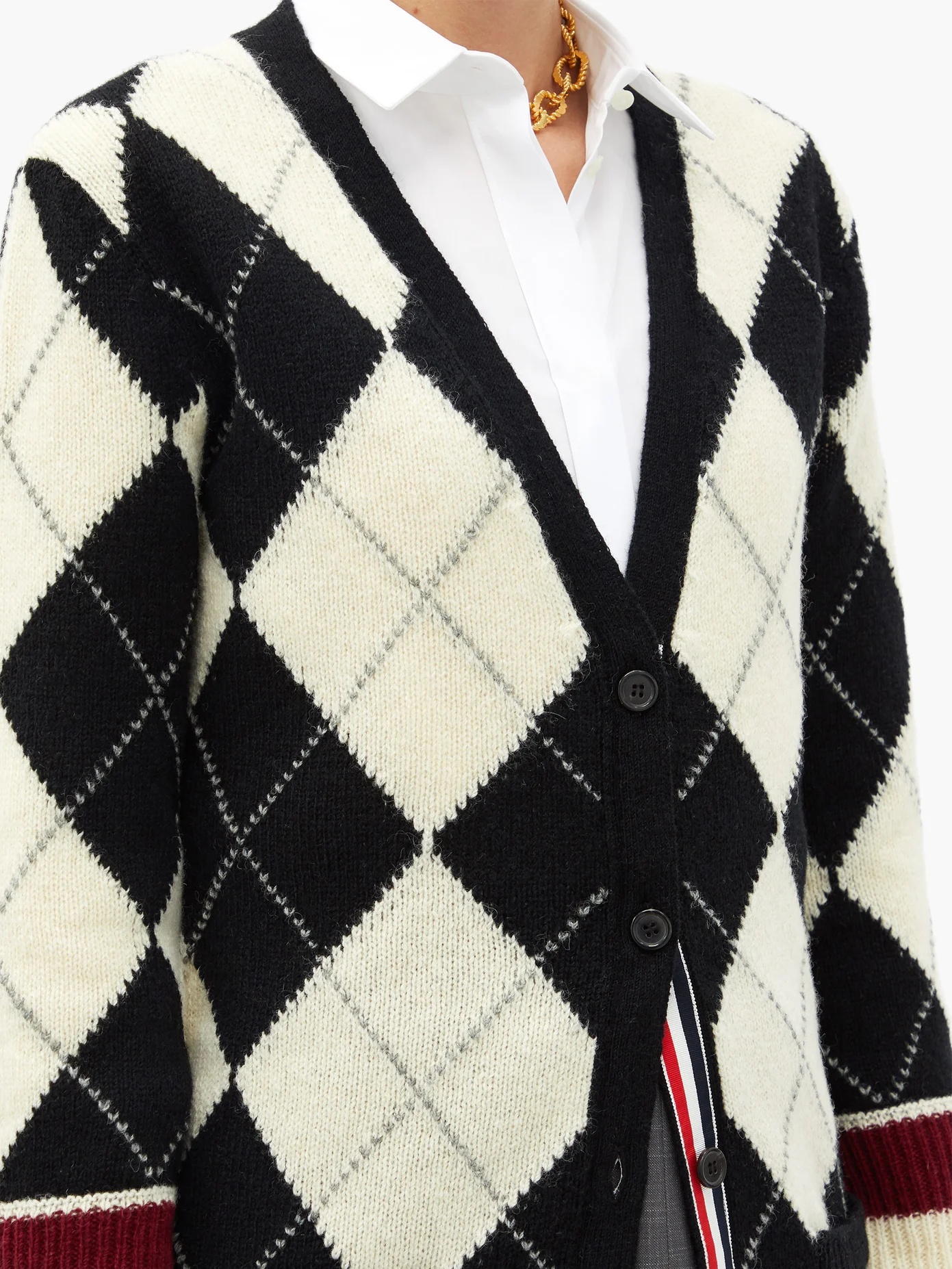 Argyle-intarsia V-neck wool cardigan - 3