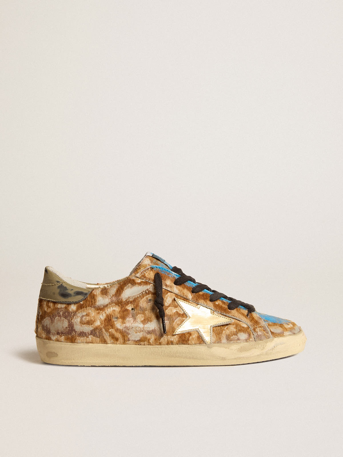 Men’s Super-Star LAB in leopard pony skin with gold star and gray heel tab - 1