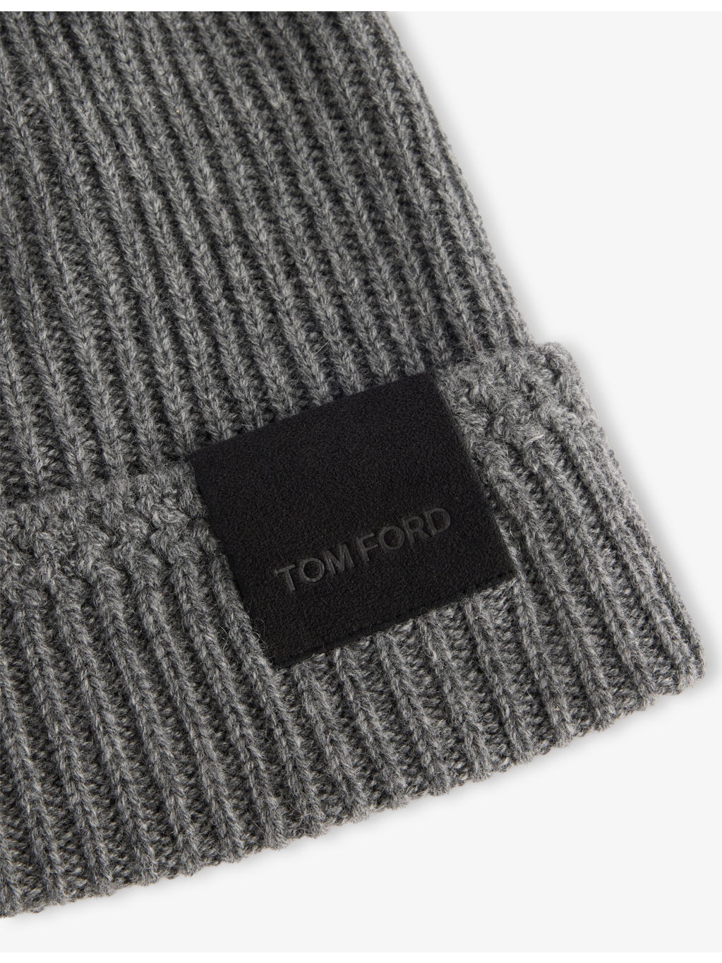 Folded-Brim Logo-Patch Cashmere-Knit Beanie Hat - 2