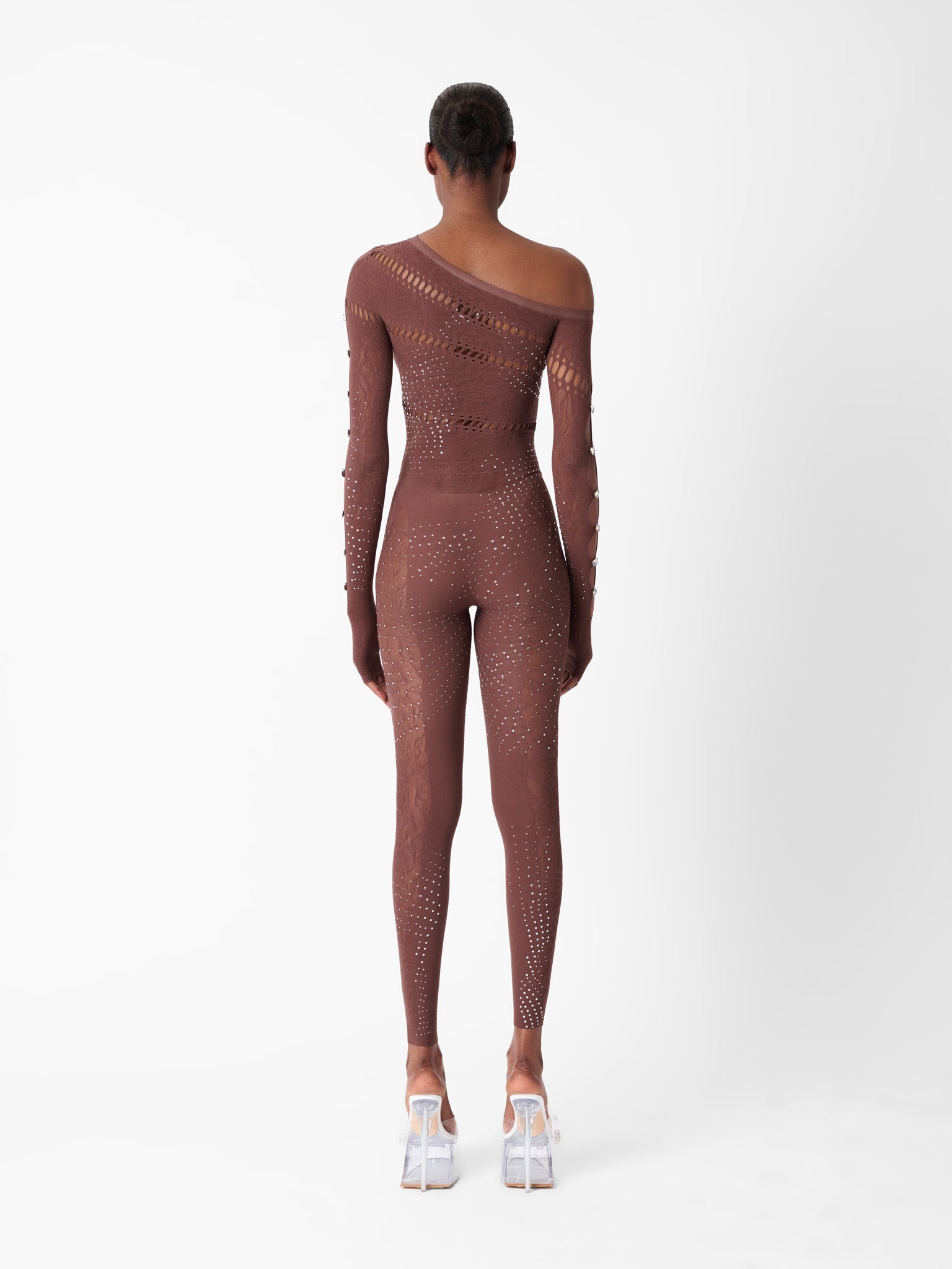 IVY LONG RHINESTONE JUMPSUIT OLD MONEY BROWN - 4