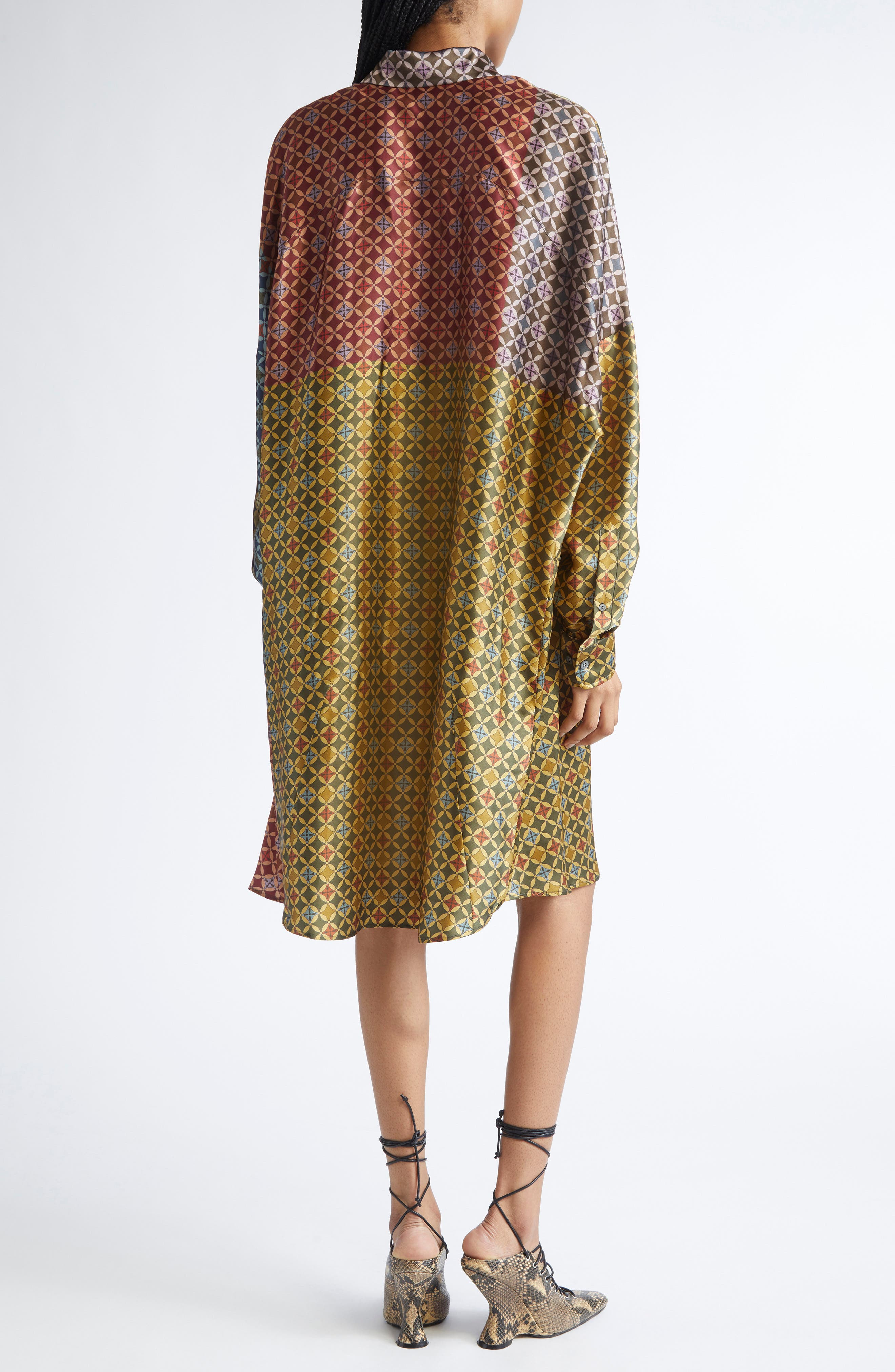 Dries Van Noten Dasia Tie Print Long Sleeve Silk Satin Shirtdress in Dessin A at Nordstrom - 2