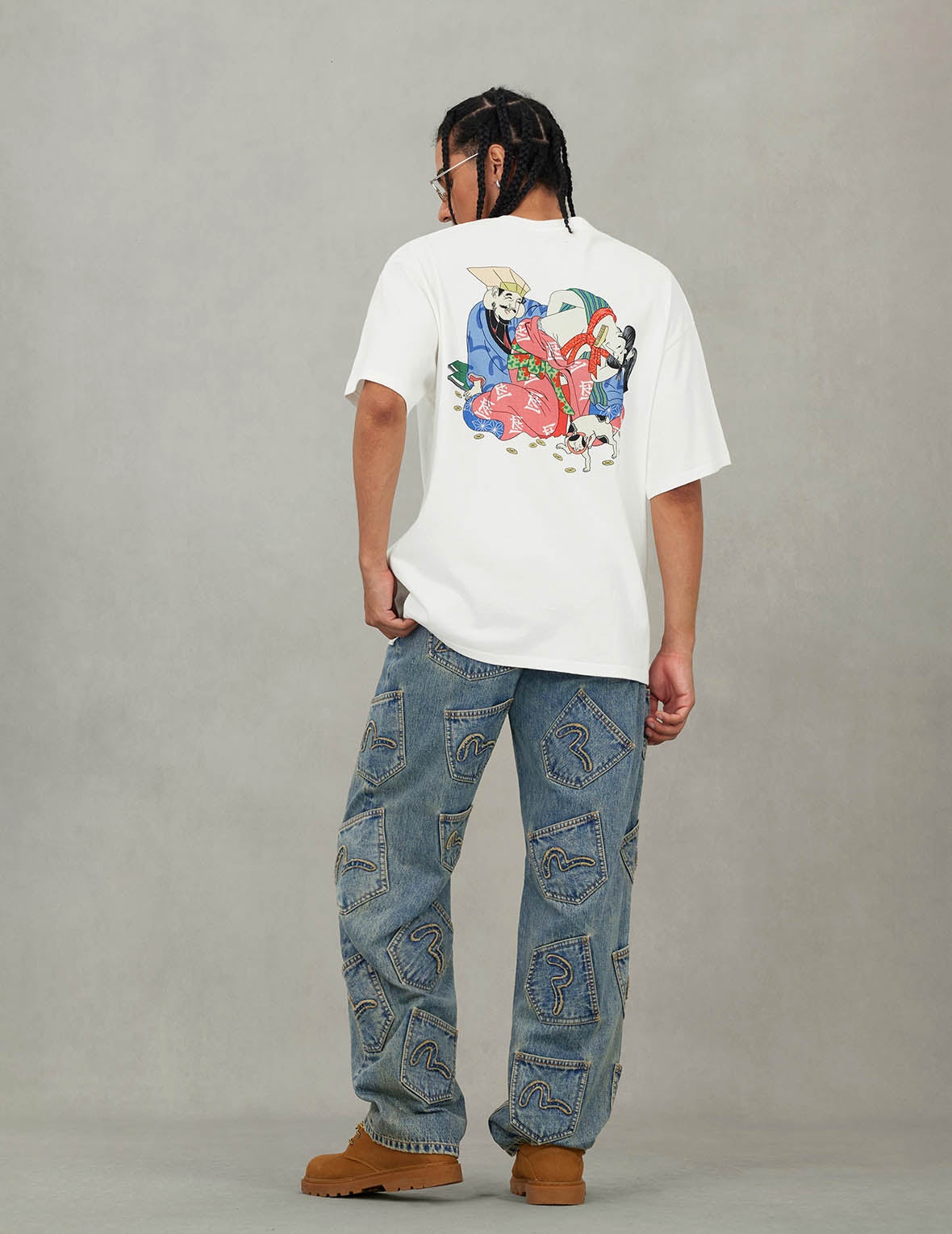 EVISU X F-LAGSTUF-F Dirty Washed and Embroideried Multi-Pocket Relax Fit Denim Jeans - 5