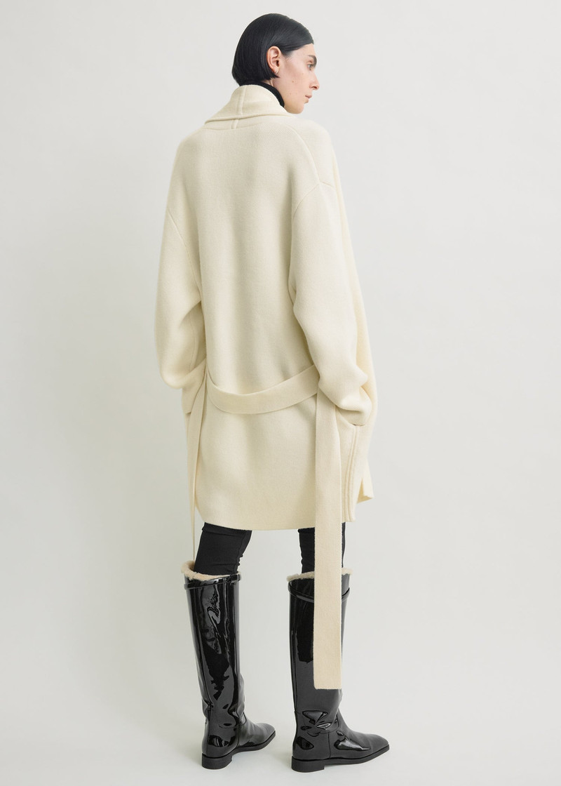 Shawl-lapel cashmere-wool robe ecru 4