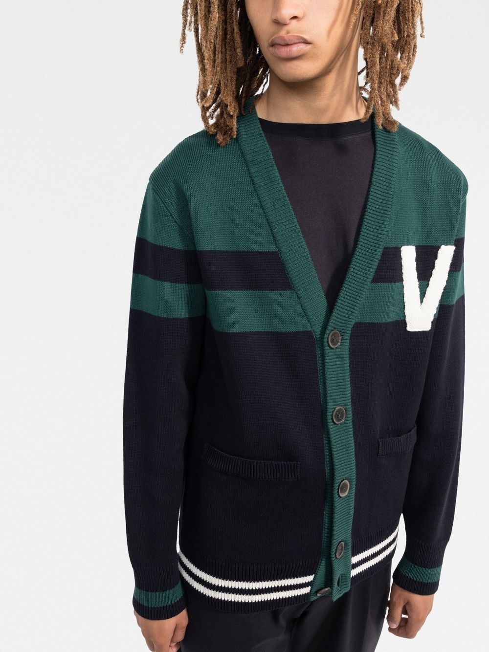 V-logo knitted cardigan - 3