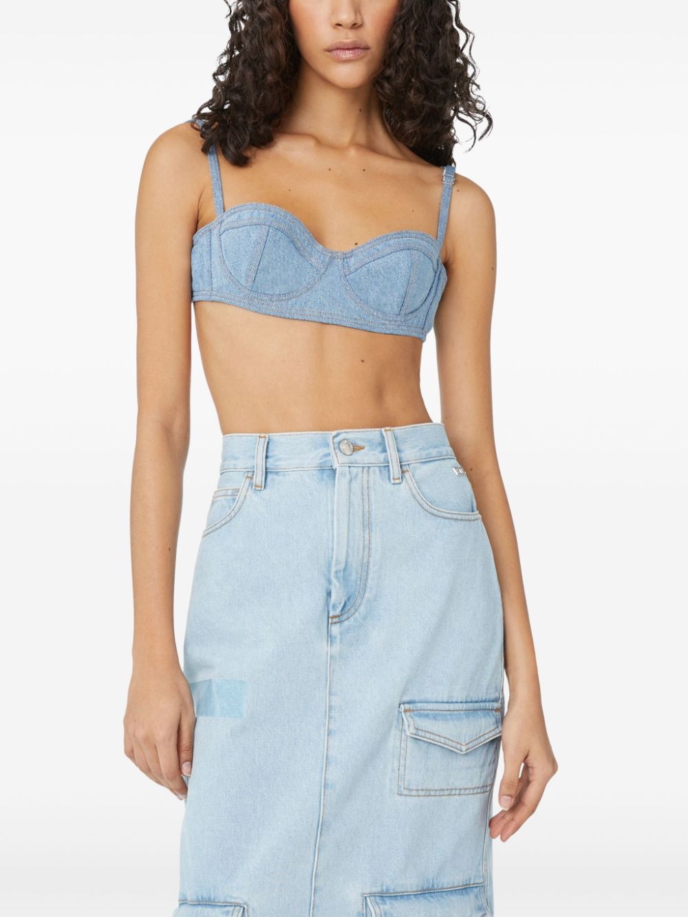 logo-embellished denim bustier top - 3