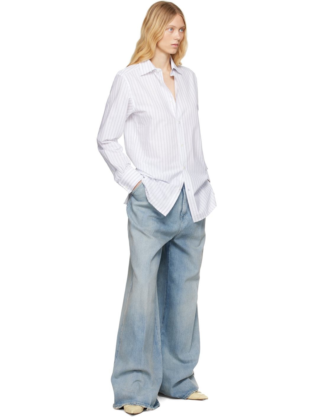 White & Blue Striped Shirt - 4