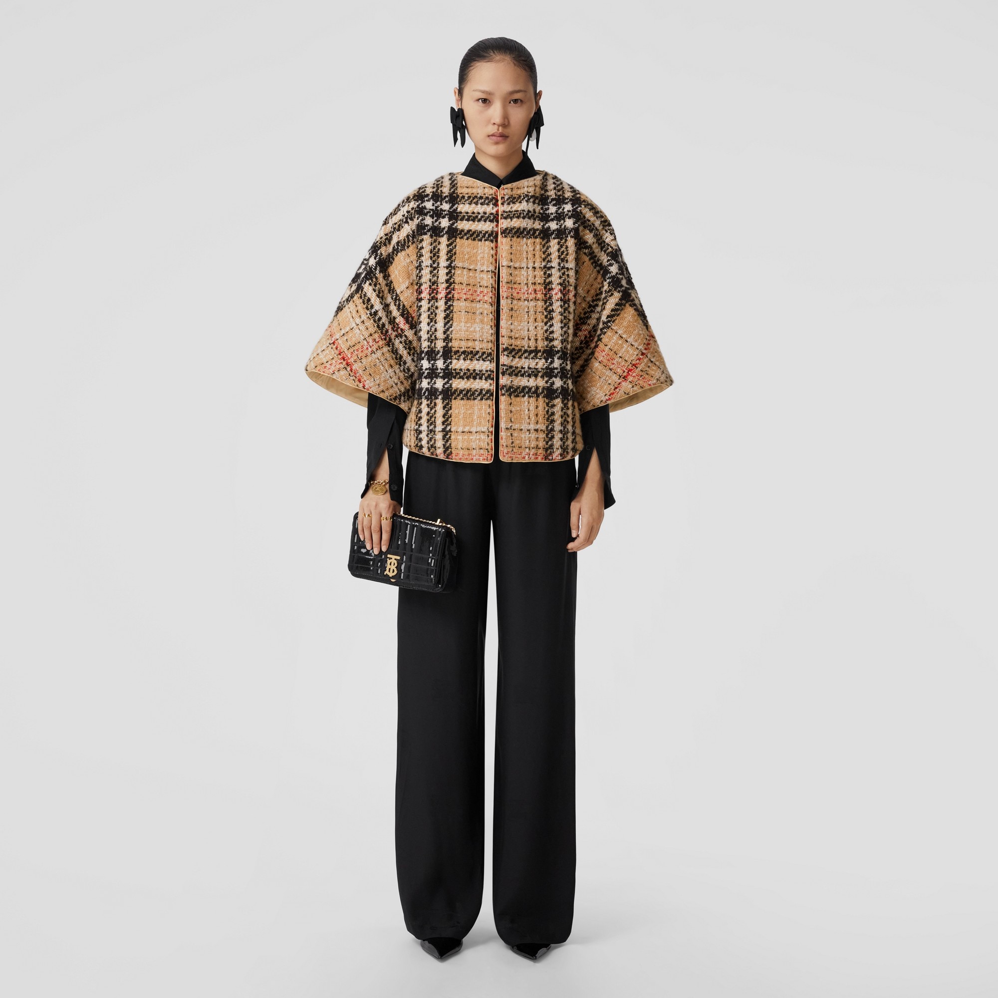 Exaggerated Check Cashmere Silk Tweed Cape - 2