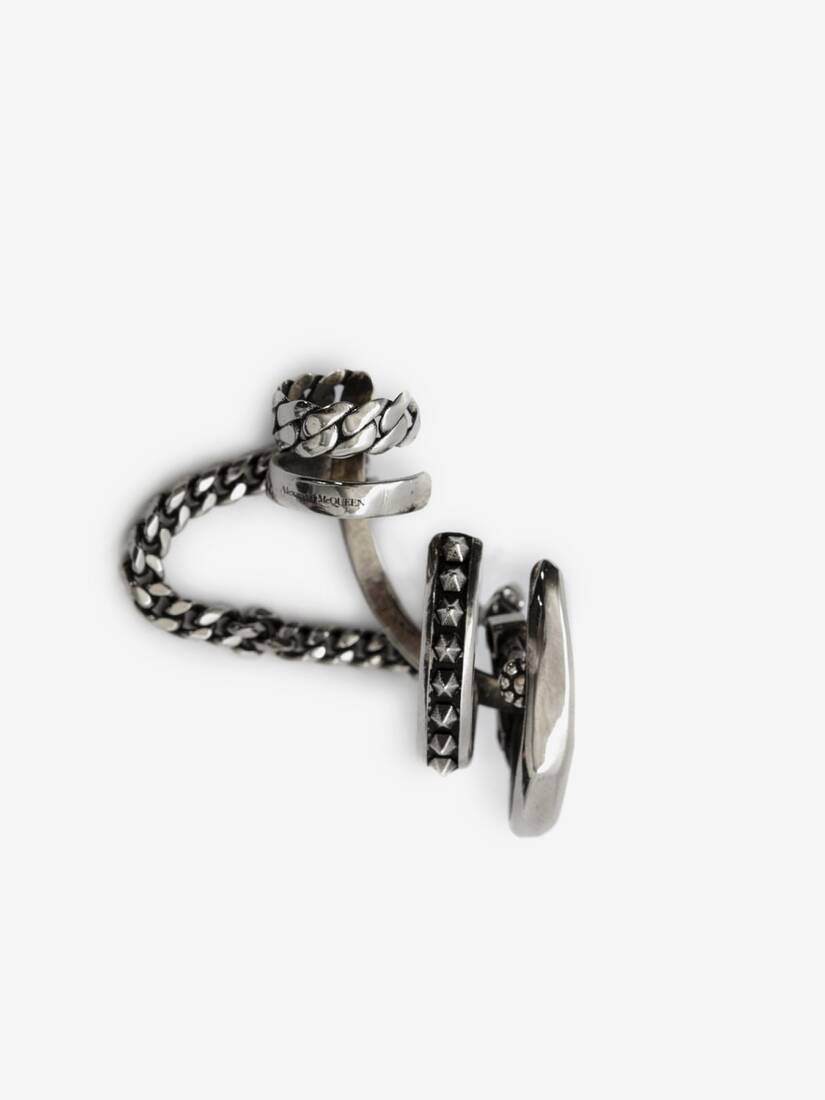 Punk Stud Chain Ear Cuff in Antique Silver - 1