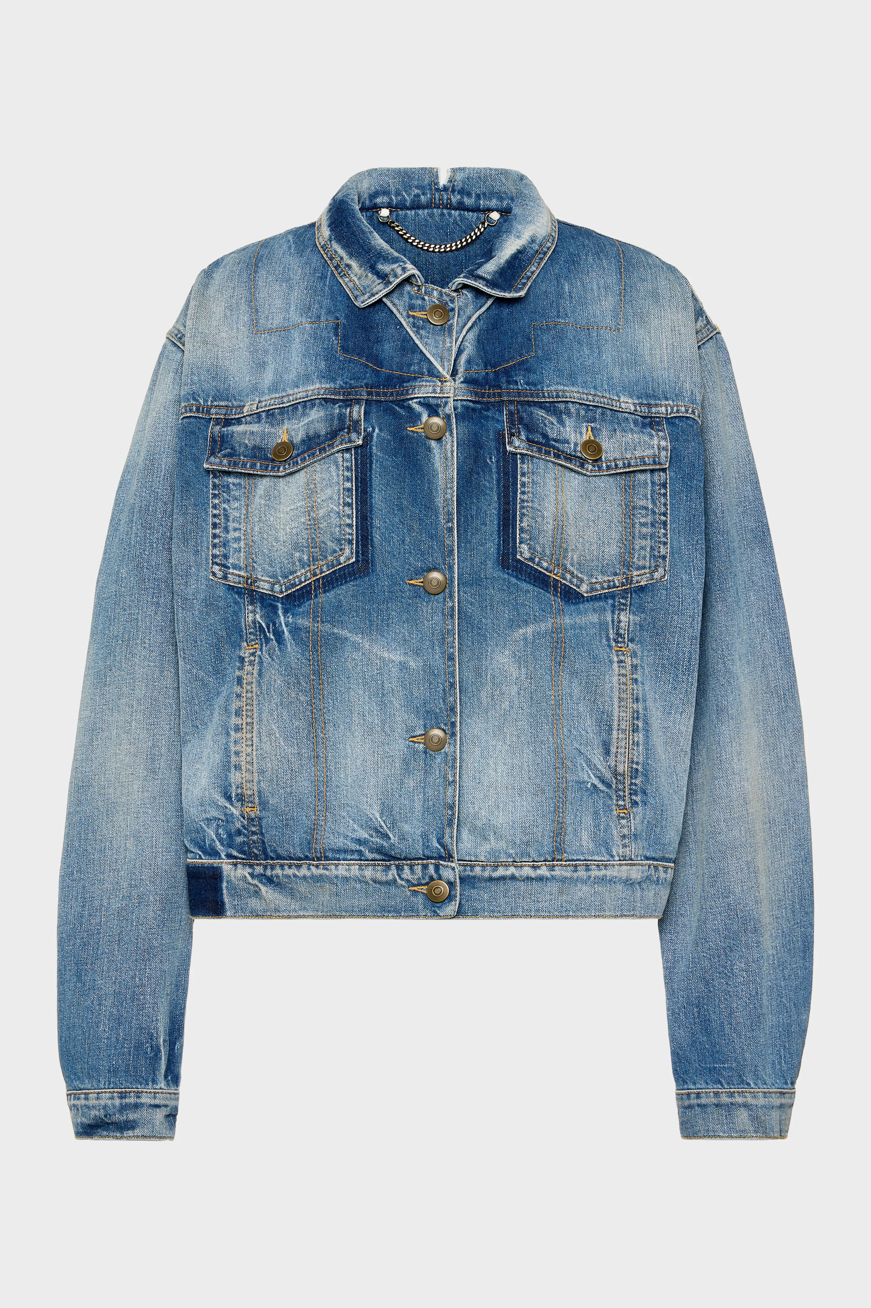 Folded Collar Denim Jacket - 1