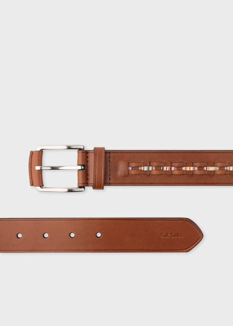 Leather Signature Stripe Weave Belt 1