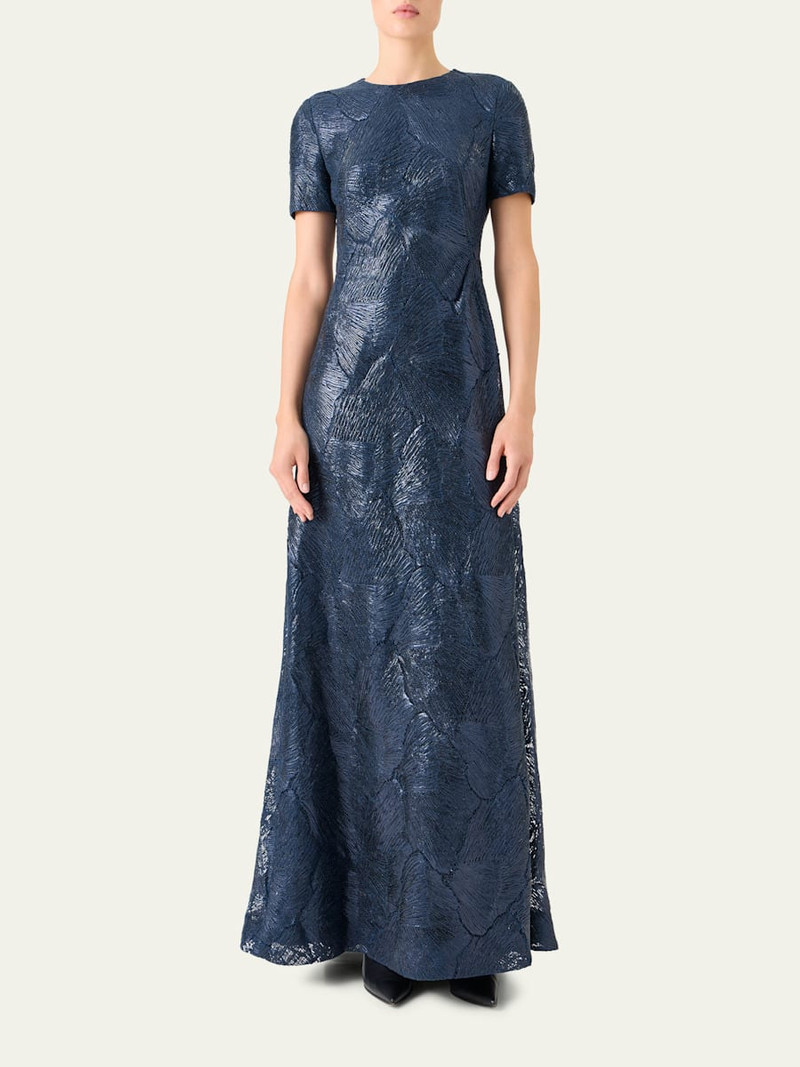 AKRIS Lacquered Sea Fan Lace Short-Sleeve Gown outlook