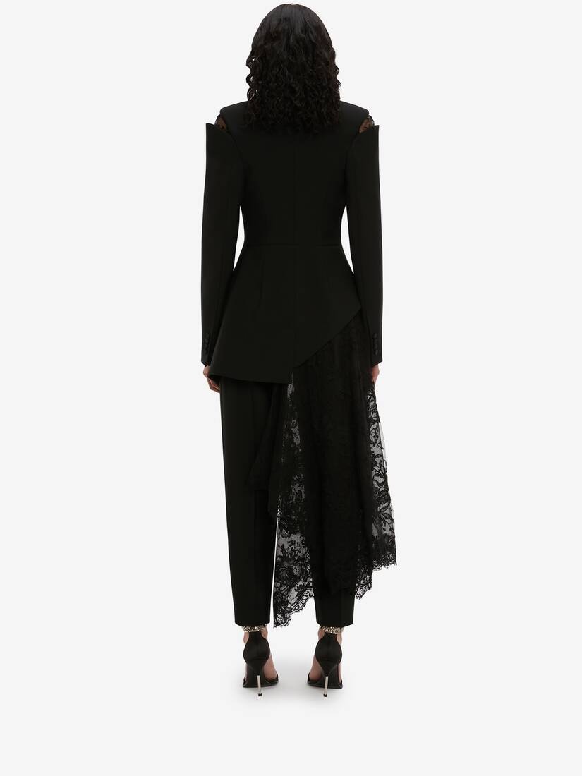 Asymmetric Lace Drape Jacket in Black - 4