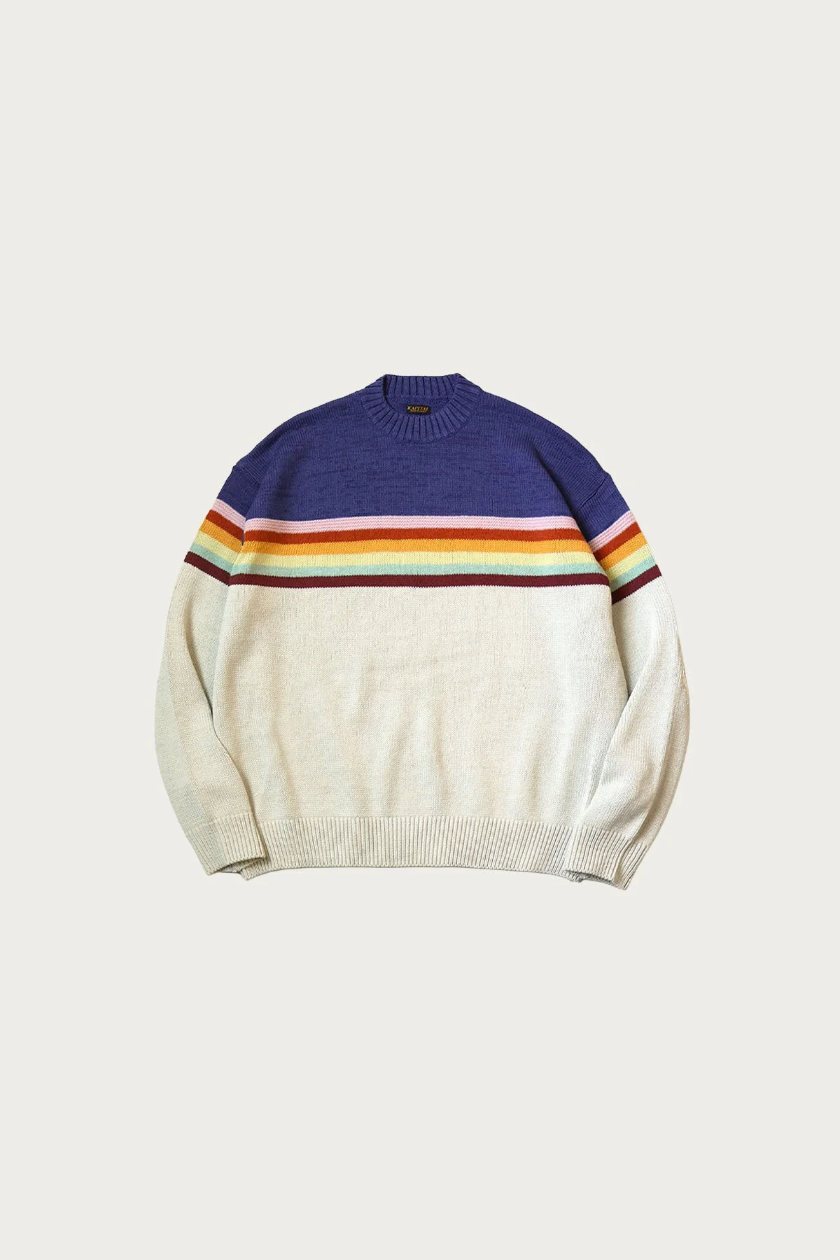 5G Cotton Knit 2-TONES PECKISH RAIBOW Crew Sweater - Aubergine - 1
