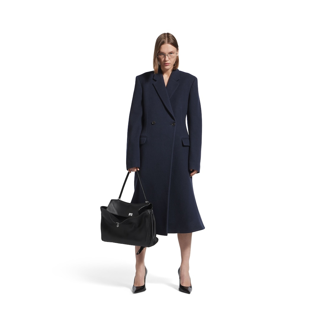 Women's Godet Midi Coat in Corporate Navy - 2