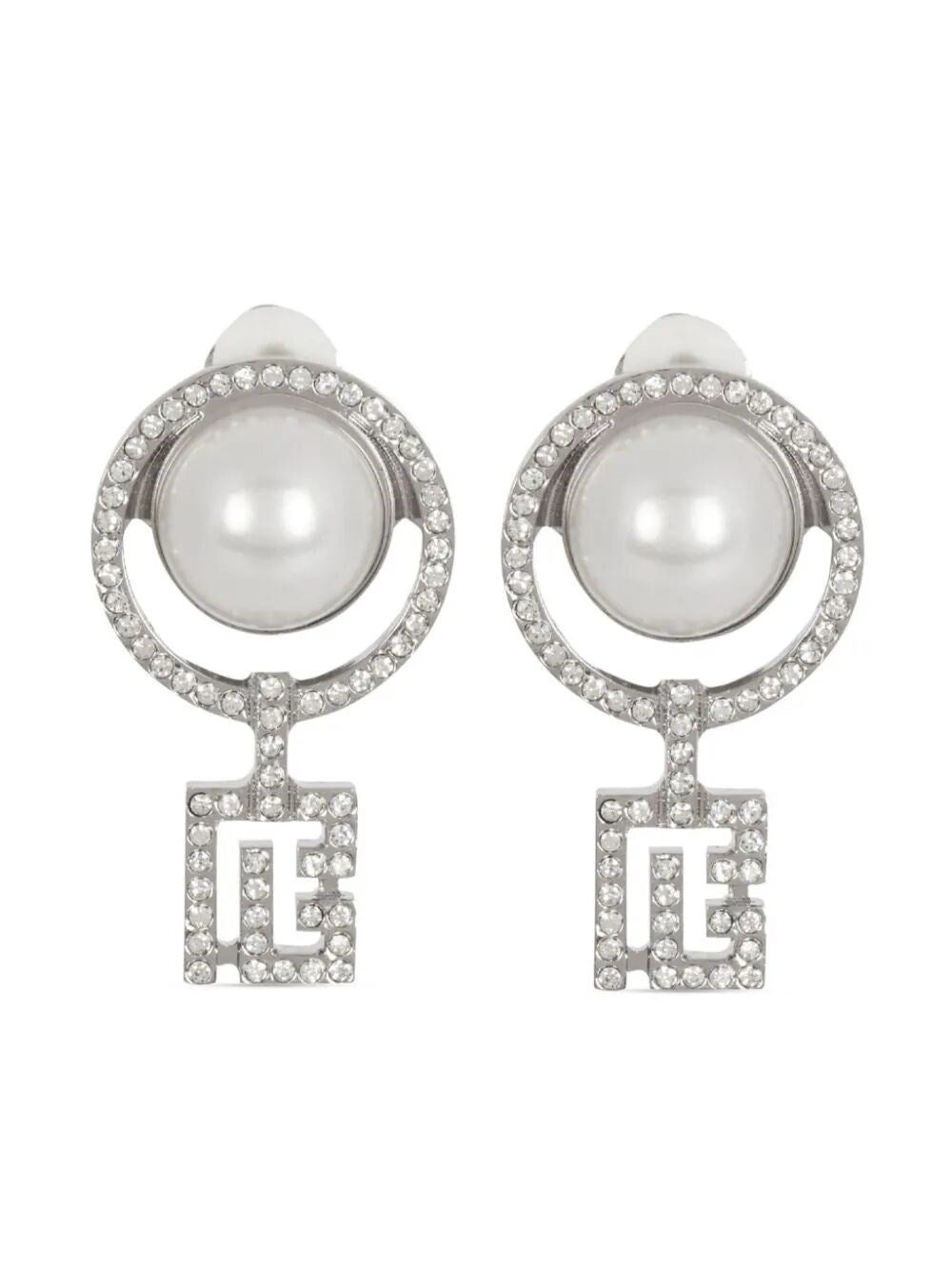 Balmain Women Pearl Earrings With Art Deco Rhinestones - 1