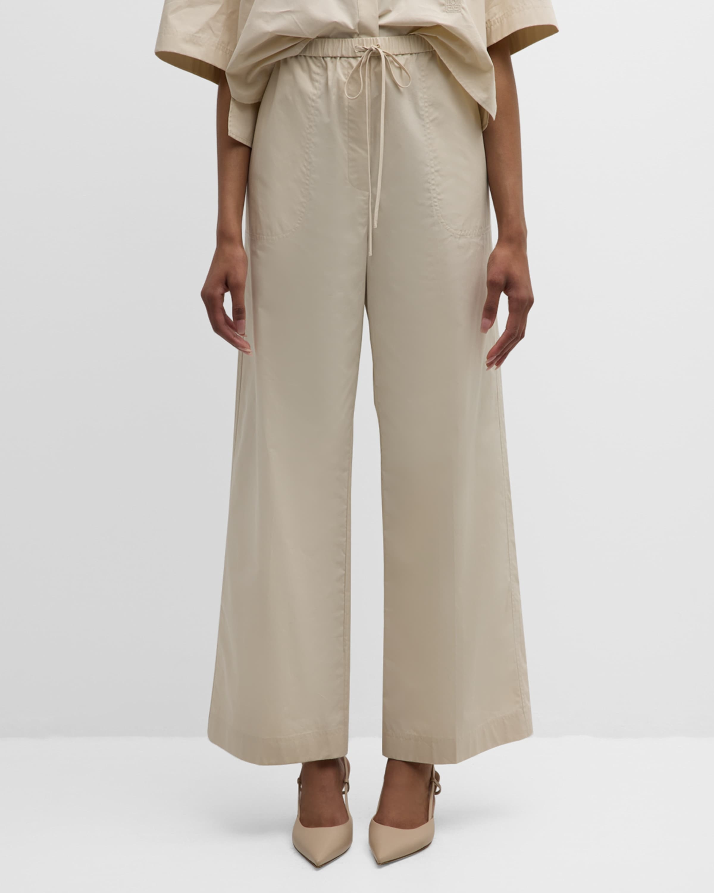 High-Rise Wide-Leg Cotton Drawstring Trousers - 2