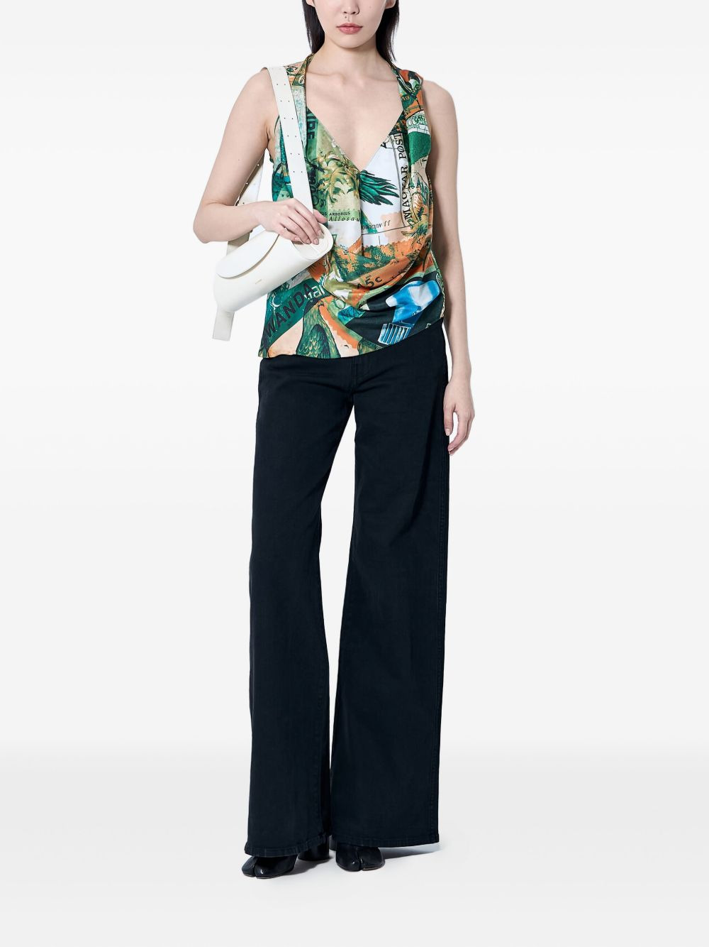 printed draped silk blouse - 2